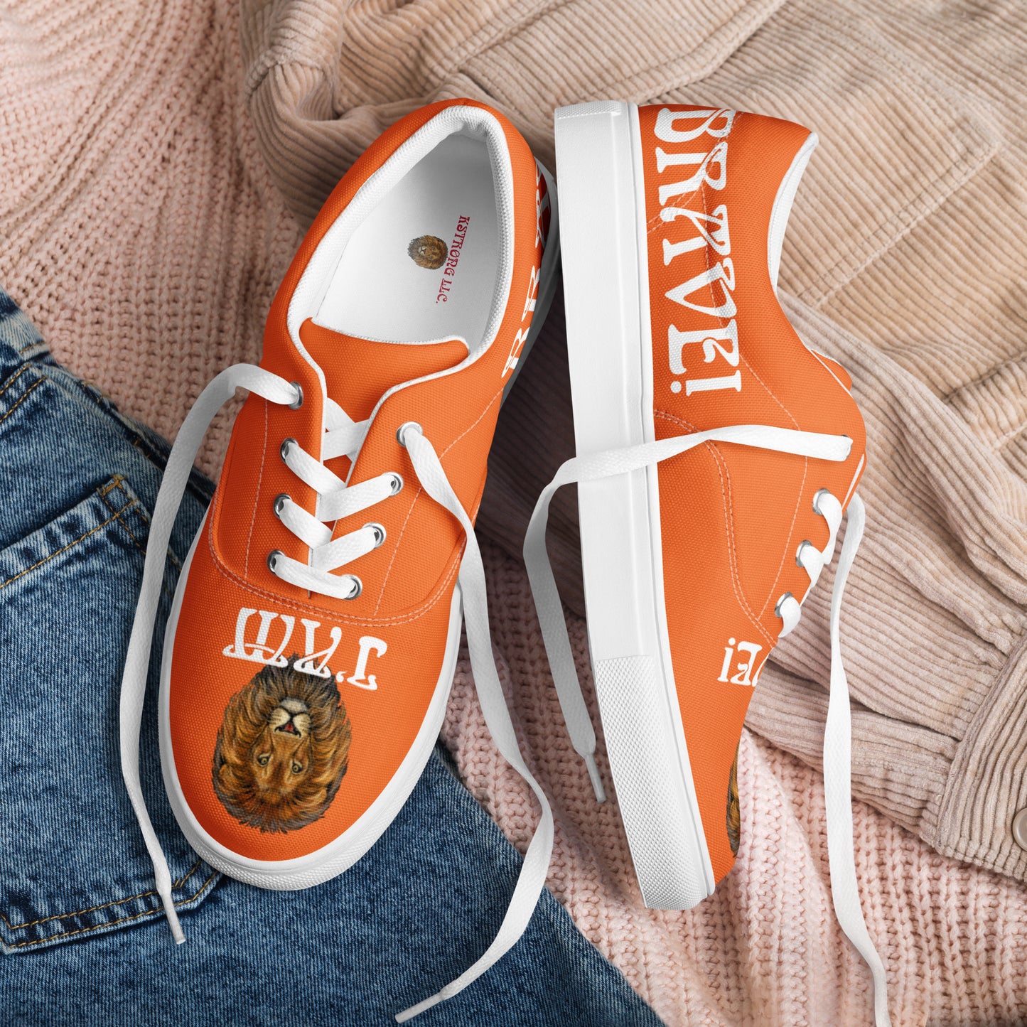 “I’AM BRAVE!”Orange Women’s Lace-Up Canvas Shoes W/White Font