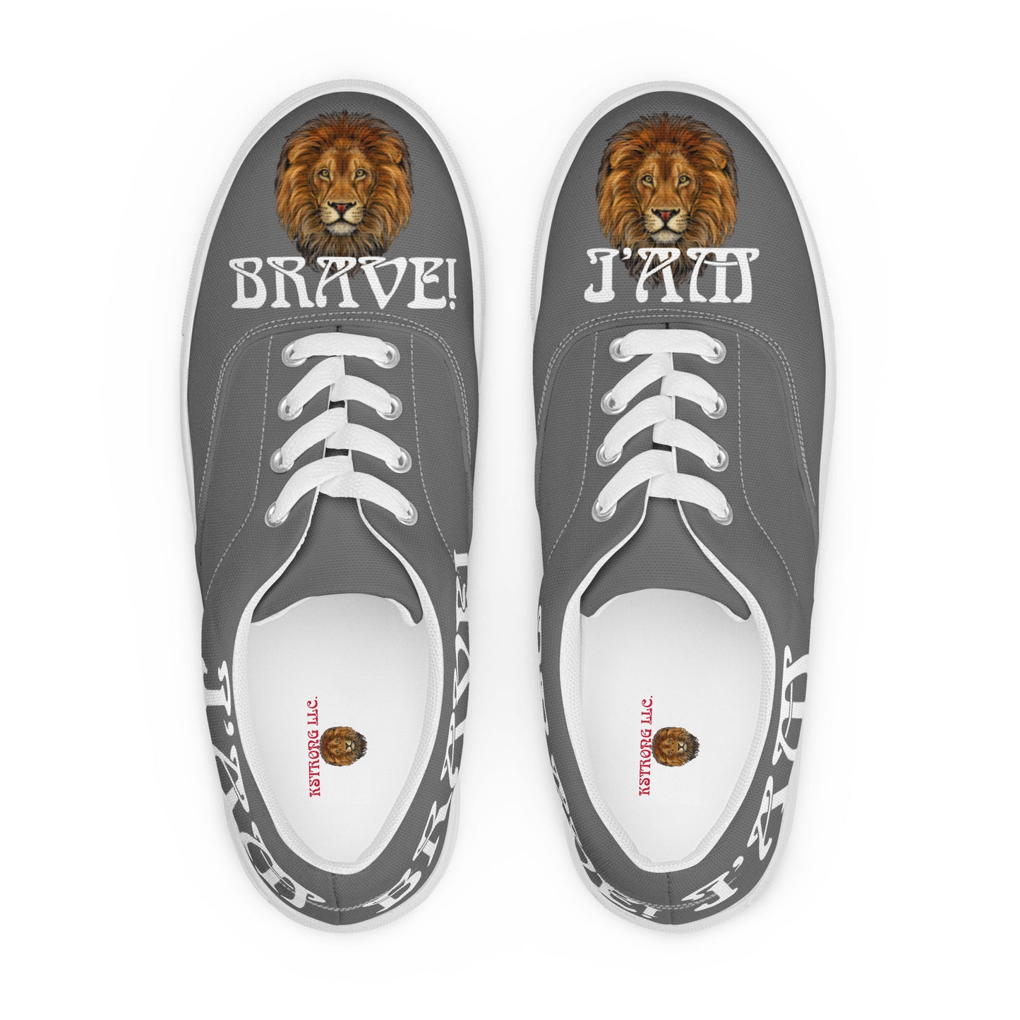 “I’AM BRAVE!” Grey Women’s Lace-Up Canvas Shoes W/White Font
