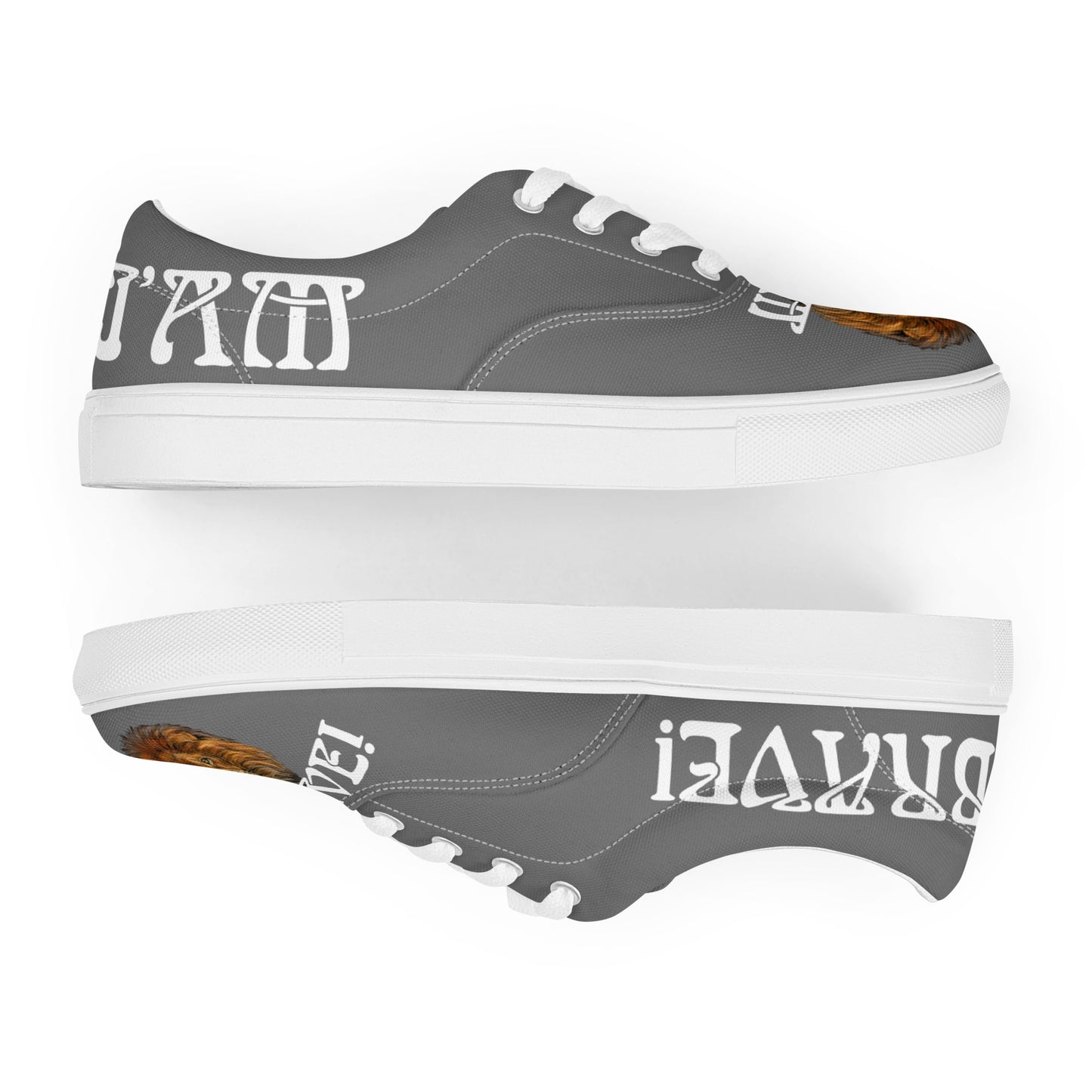 “I’AM BRAVE!” Grey Women’s Lace-Up Canvas Shoes W/White Font
