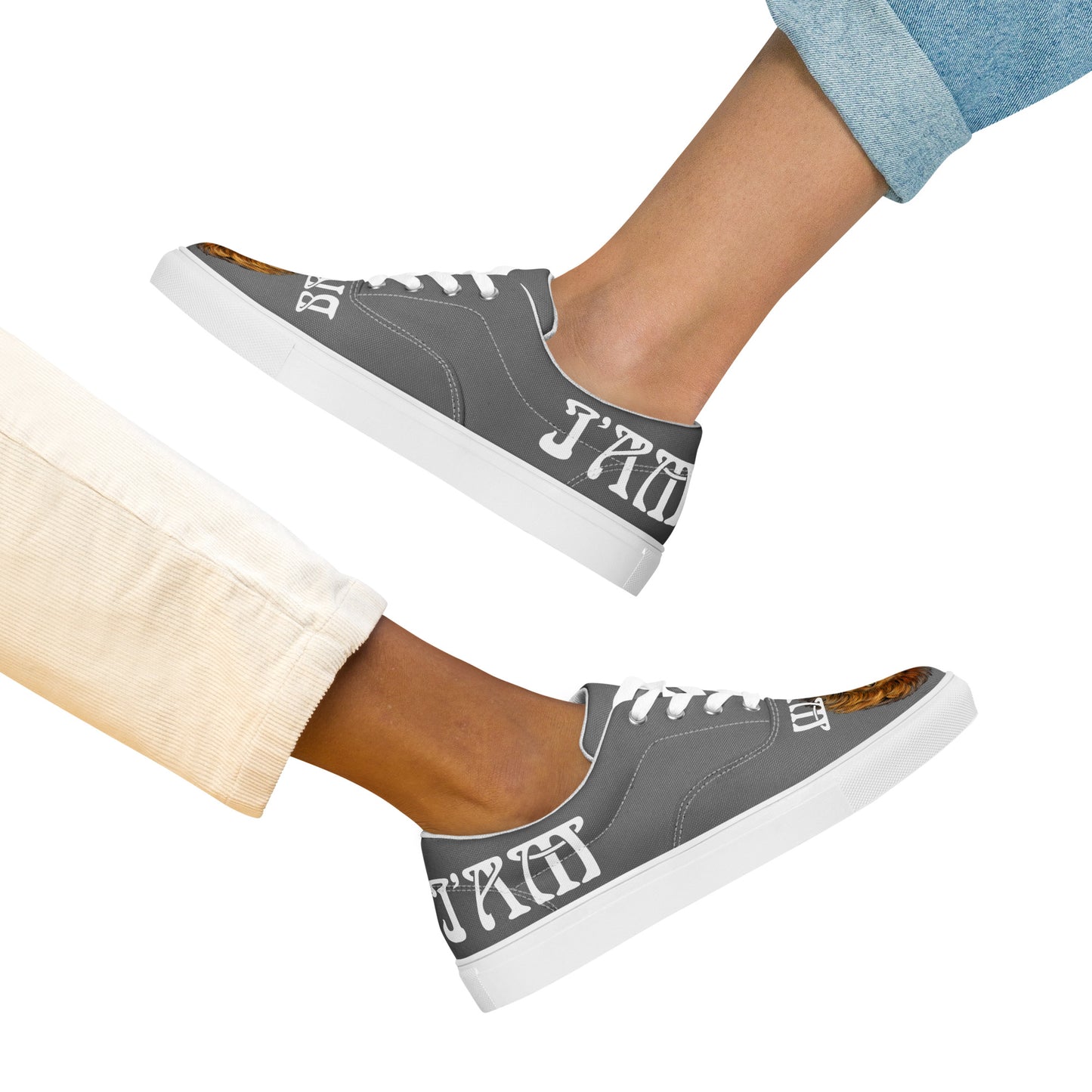 “I’AM BRAVE!” Grey Women’s Lace-Up Canvas Shoes W/White Font