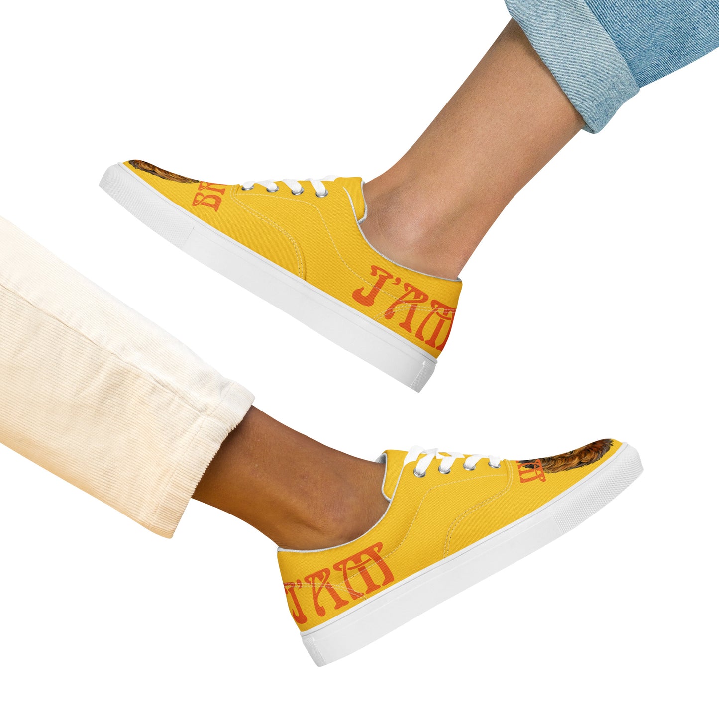 “I’AM BRAVE!”Yellow Women’s Lace-Up Canvas Shoes W/Orange Font