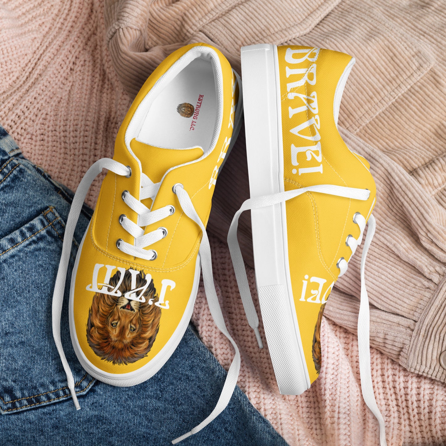 “I’AM BRAVE!” Yellow Women’s Lace-Up Canvas Shoes W/White Font
