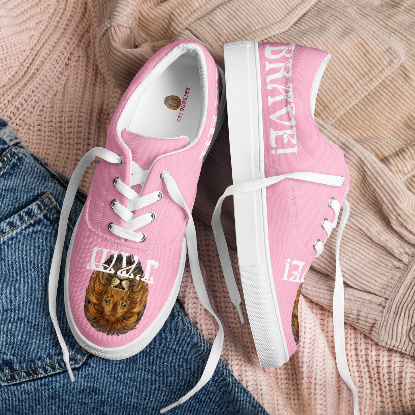 “I’AM BRAVE!” Cotton Candy Women’s Lace-Up Canvas Shoes W/White Font