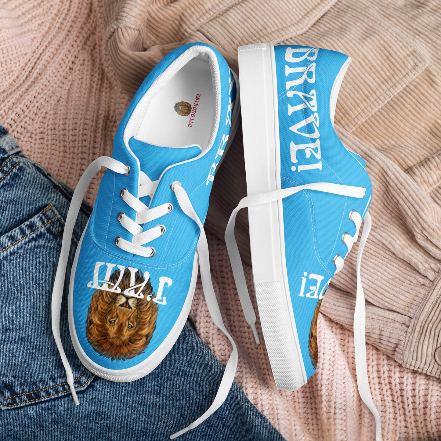 “I’AM BRAVE!” SkyBlue Women’s Lace-Up Canvas Shoes W/White Font