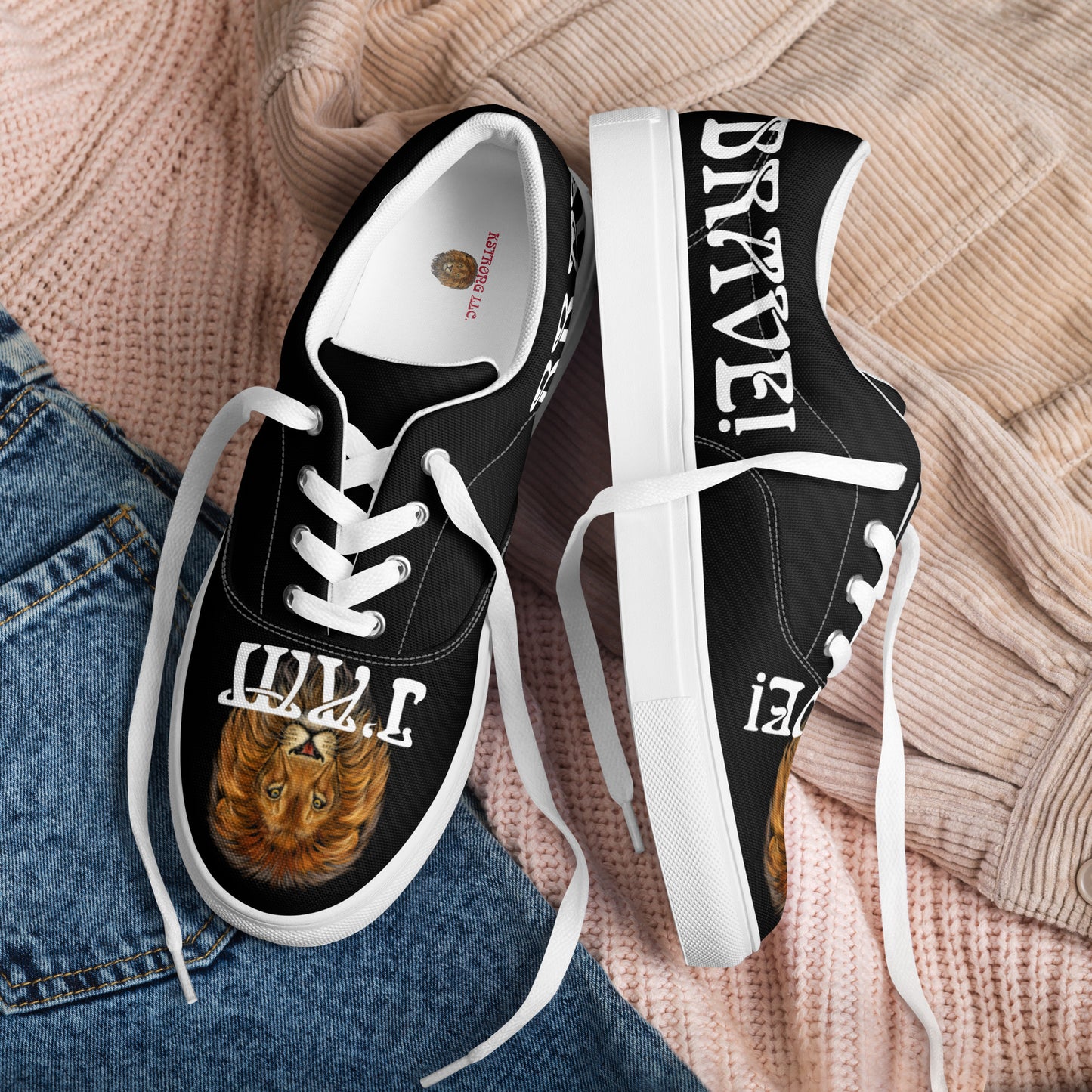 “I’AM BRAVE!” Black Women’s Lace-Up Canvas Shoes W/White Font