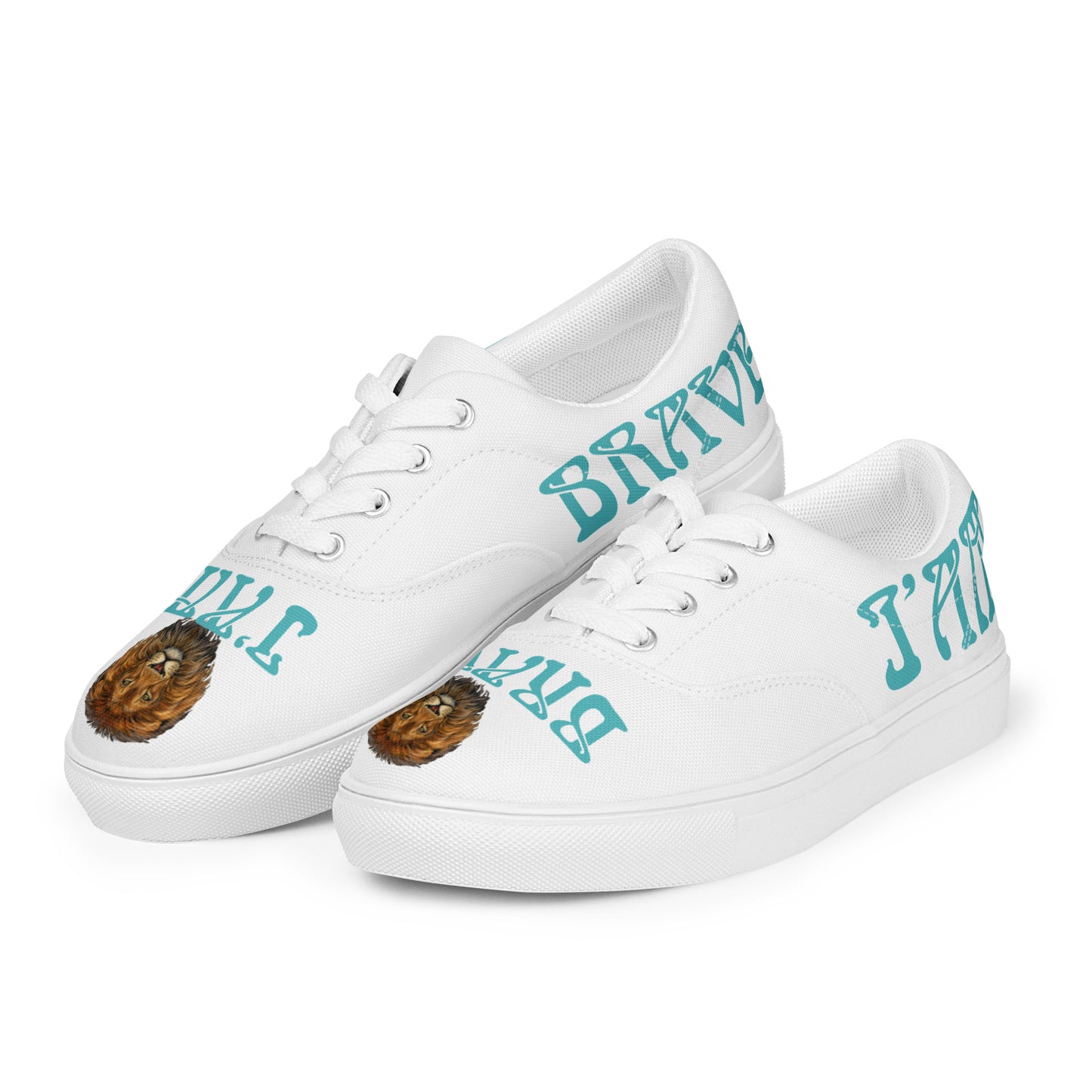 “I’AM BRAVE!”White Women’s Lace-Up Canvas Shoes W/Viking Font