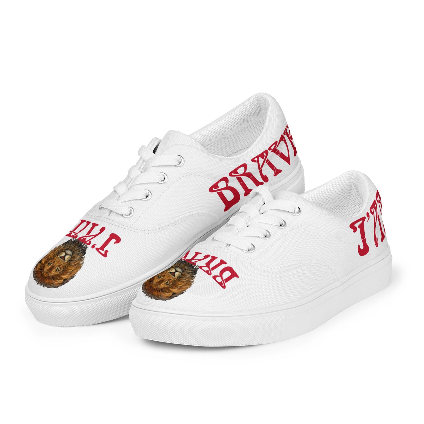“I’AM BRAVE!”White Women’s Lace-Up Canvas Shoes W/Red Font
