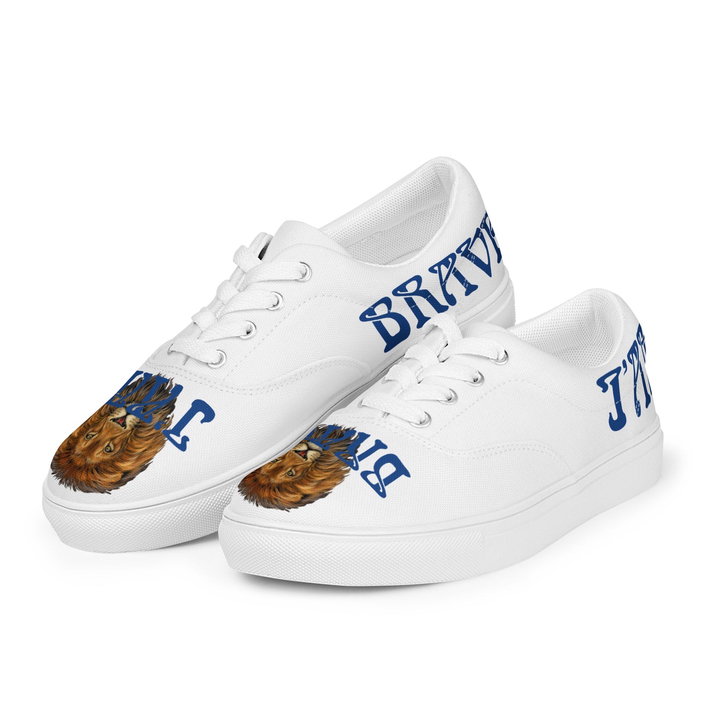 “I’AM BRAVE!”White Women’s Lace-Up Canvas Shoes W/Blue Font