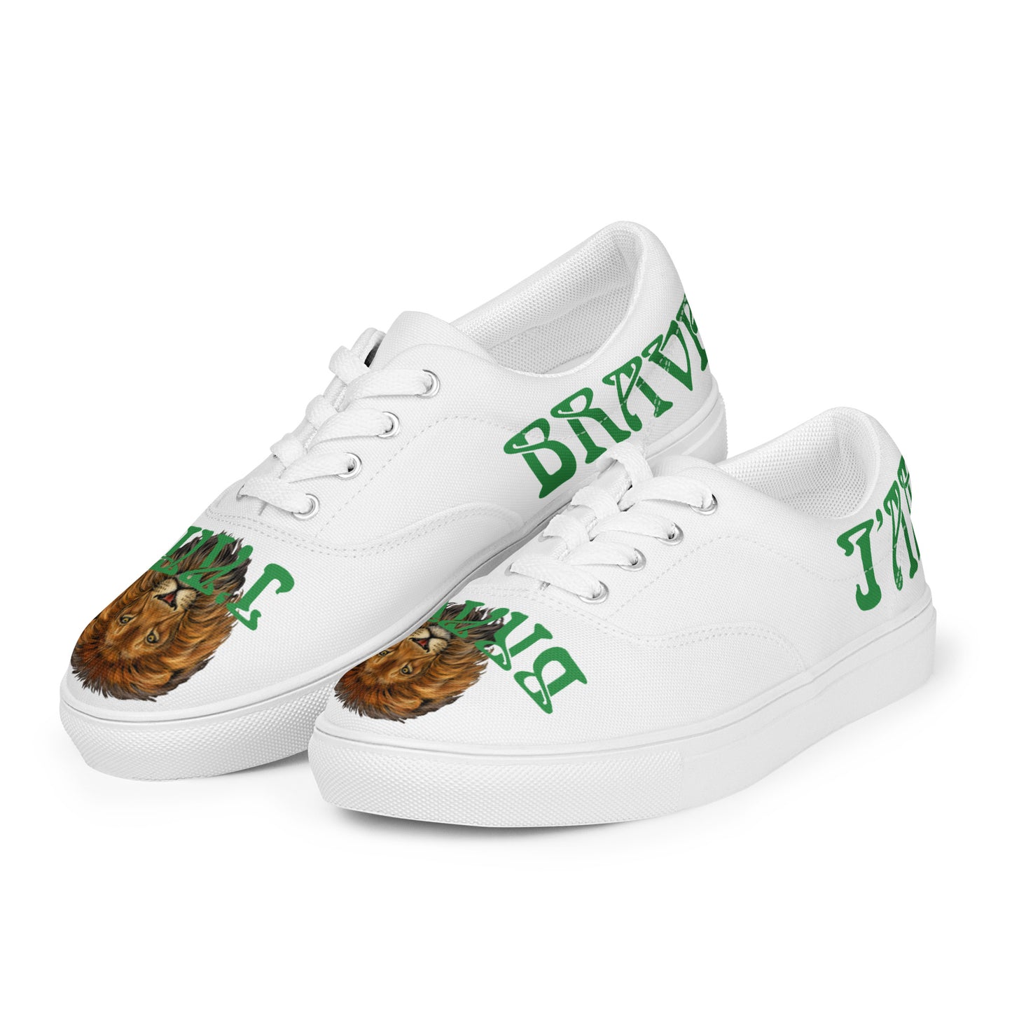 “I’AM BRAVE!” White Women’s Lace-Up Canvas Shoes W/Green Font