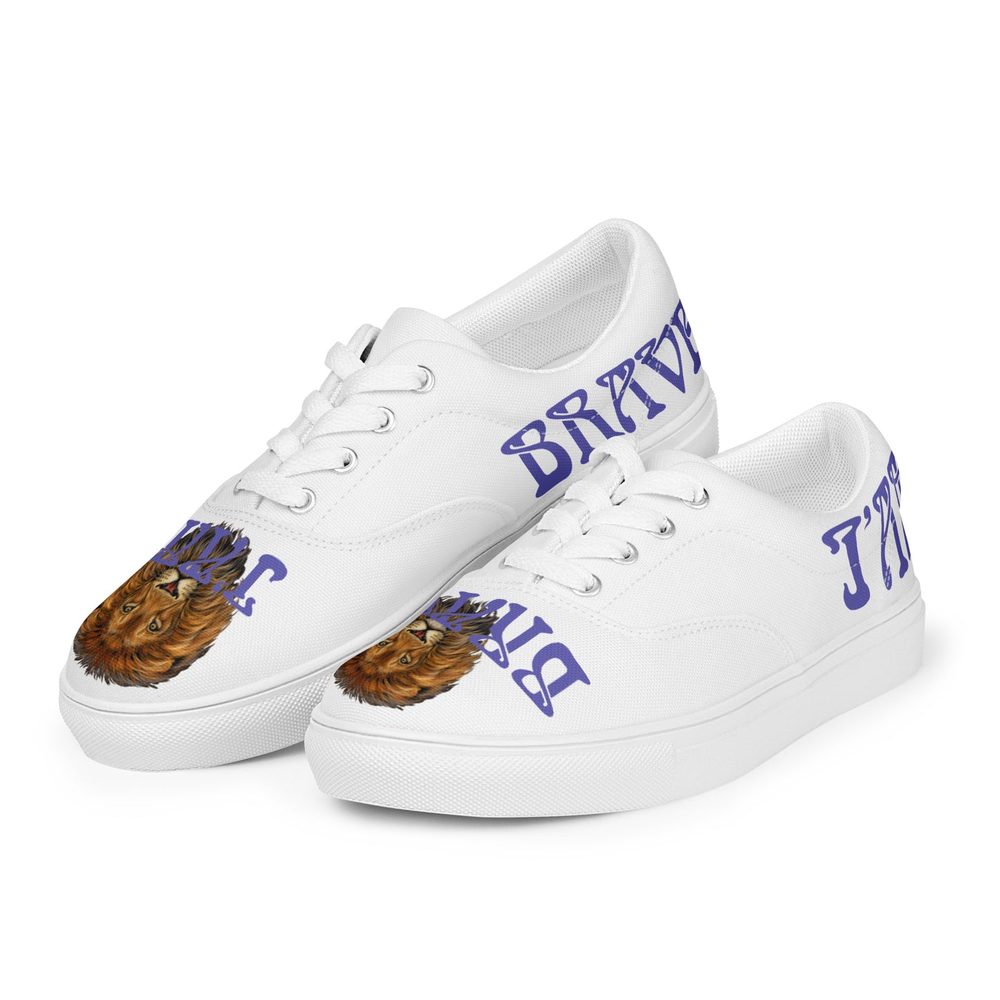 “I’AM BRAVE!”White Women’s Lace-Up Canvas Shoes W/Purple Font