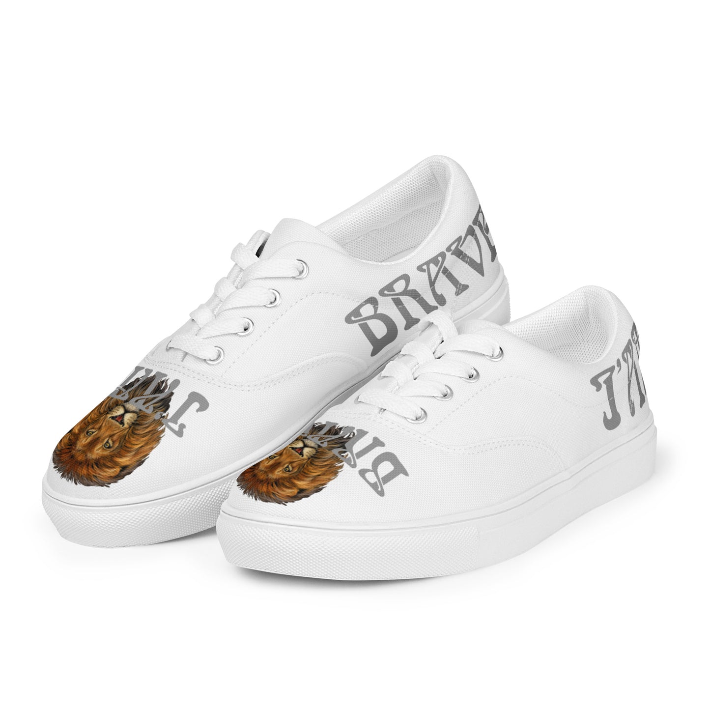 “I’AM BRAVE!”White Women’s Lace-Up Canvas Shoes W/Grey Font