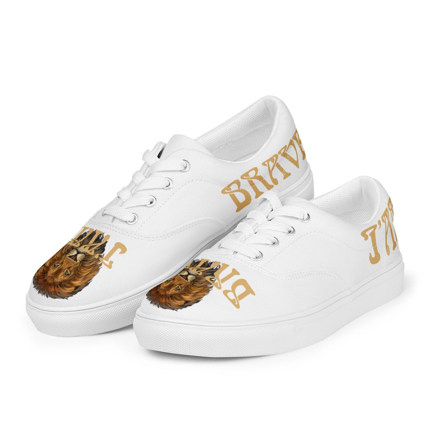 “I’AM BRAVE!”White Women’s Lace-Up Canvas Shoes W/Fawn Font