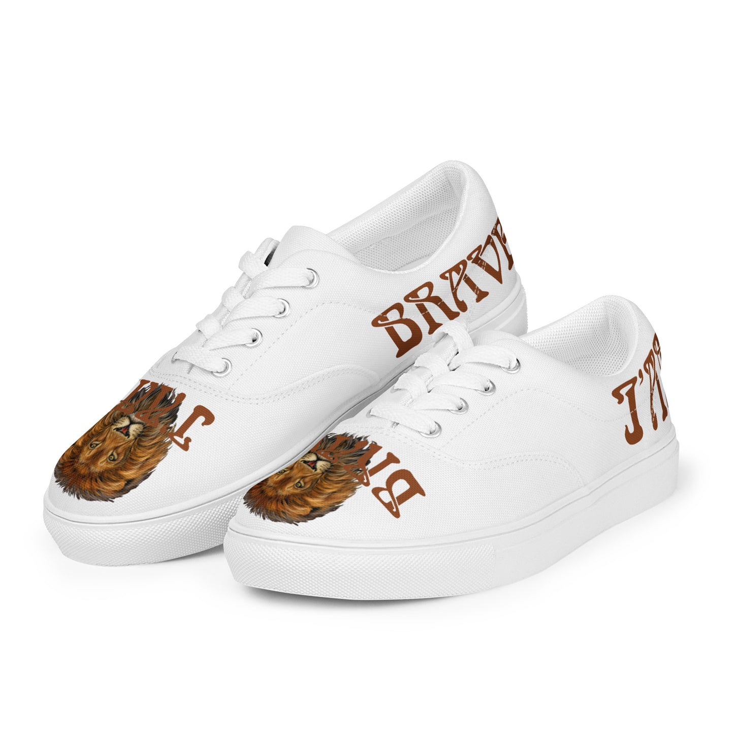 “I’AM BRAVE!” White Women’s Lace-Up Canvas Shoes W/Brown Font