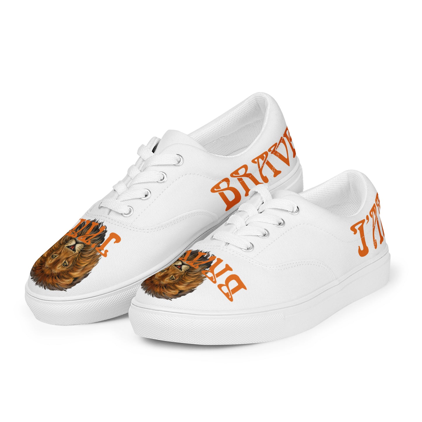 “I’AM BRAVE!” White Women’s Lace-Up Canvas Shoes W/Orange Font