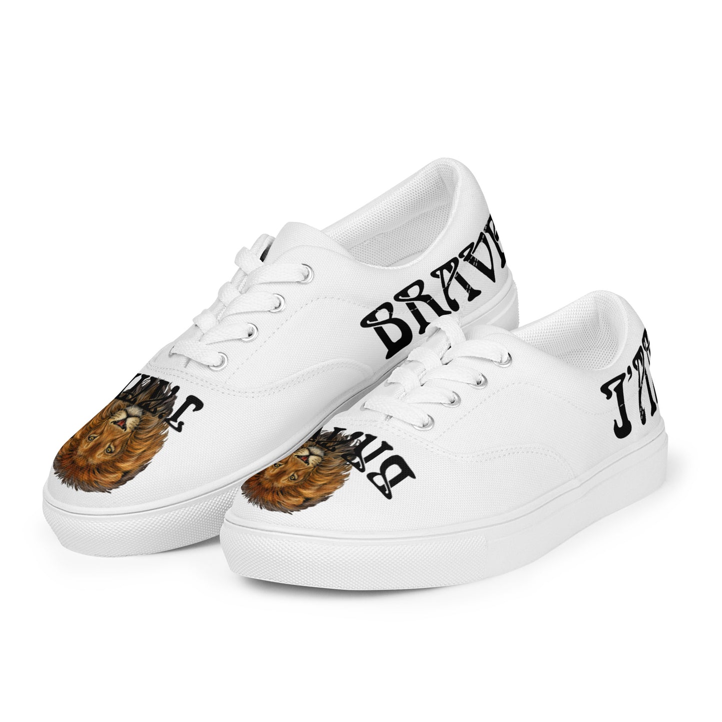 “I’AM BRAVE!” White Women’s Lace-Up Canvas Shoes W/Black Font