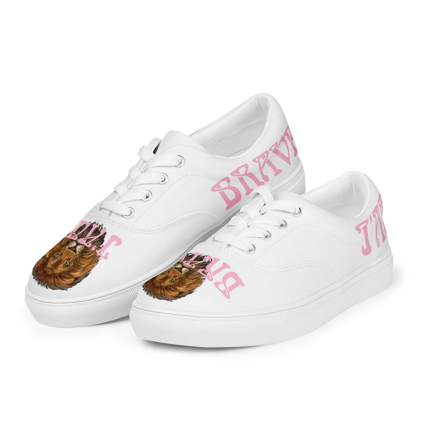 “I’AM BRAVE!” White Women’s Lace-Up Canvas Shoes W/Cotton Candy Font