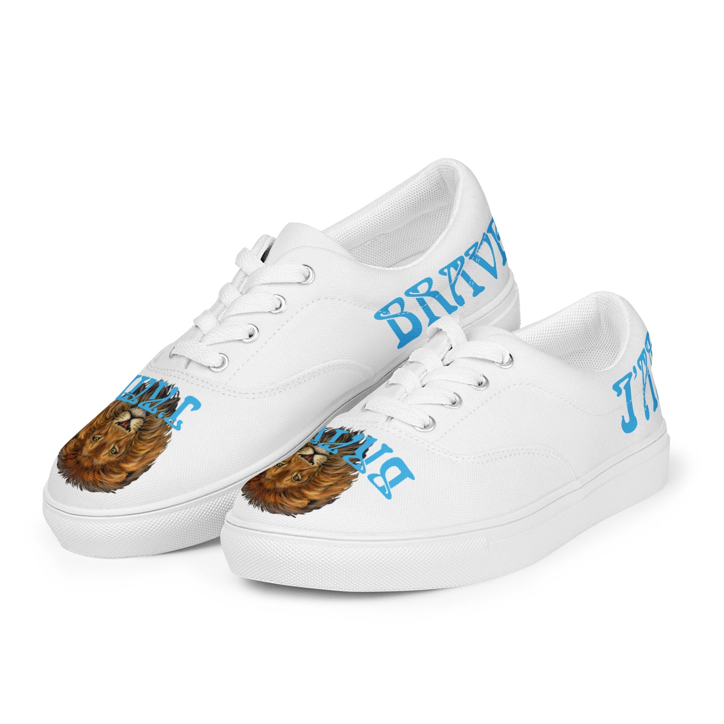 “I’AM BRAVE!”White Women’s Lace-Up Canvas Shoes W/SkyBlue Font