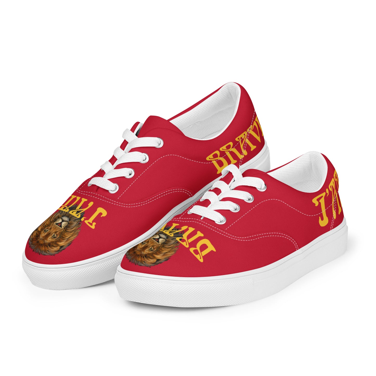 “I’AM BRAVE!”Red Women’s Lace-Up Canvas Shoes W/Yellow Font
