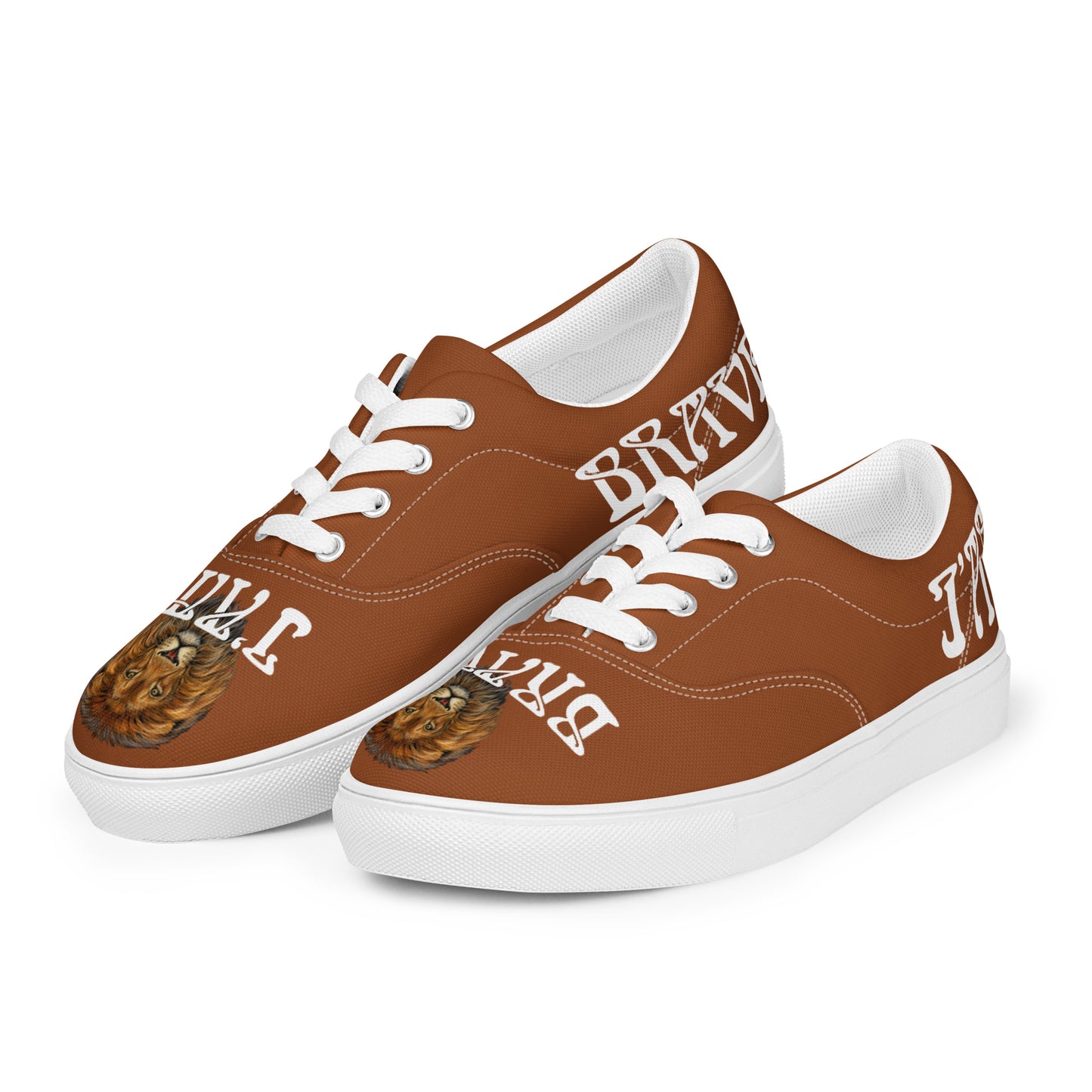 “I’AM BRAVE!”Brown Women’s Lace-Up Canvas Shoes W/White Font