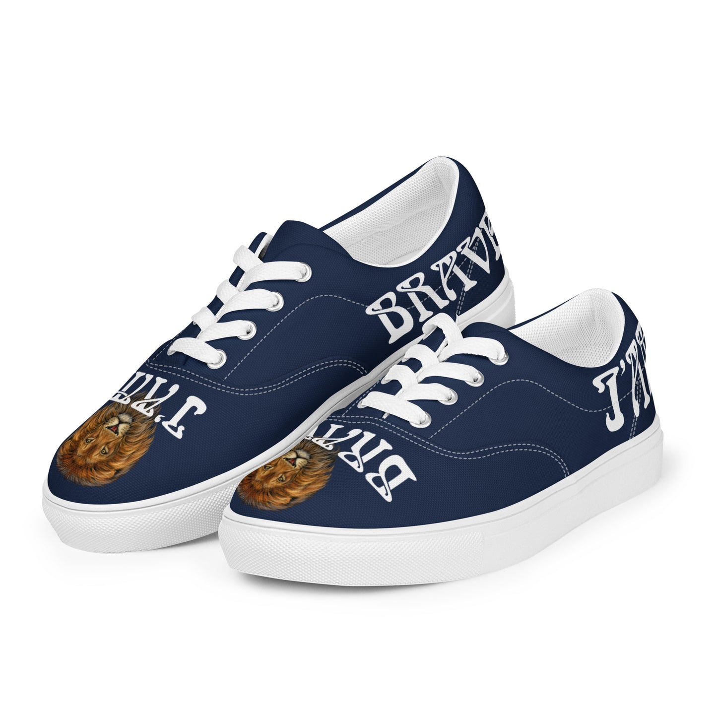 “I’AM BRAVE!” Blue Women’s Lace-Up Canvas Shoes W/White Font