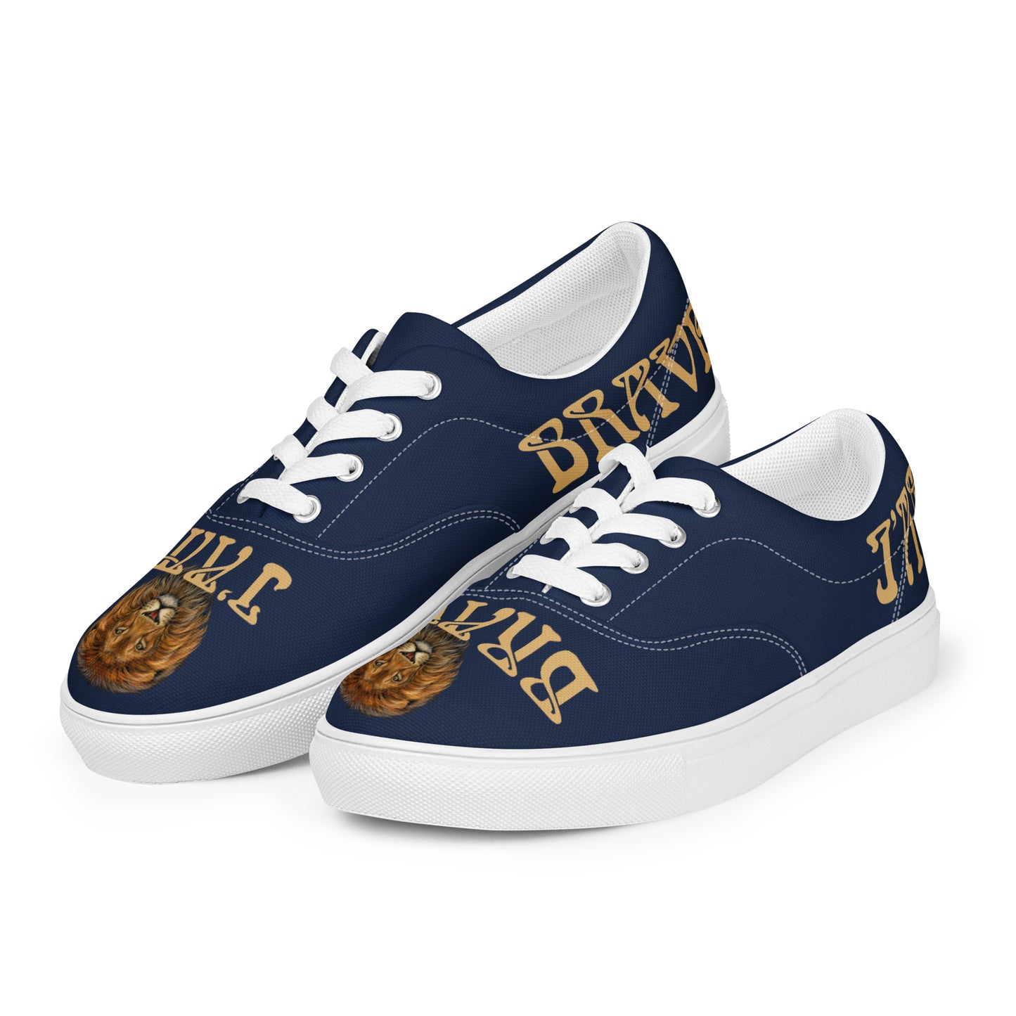 “I’AM BRAVE!”Blue Women’s Lace-Up Canvas Shoes W/Fawn Font