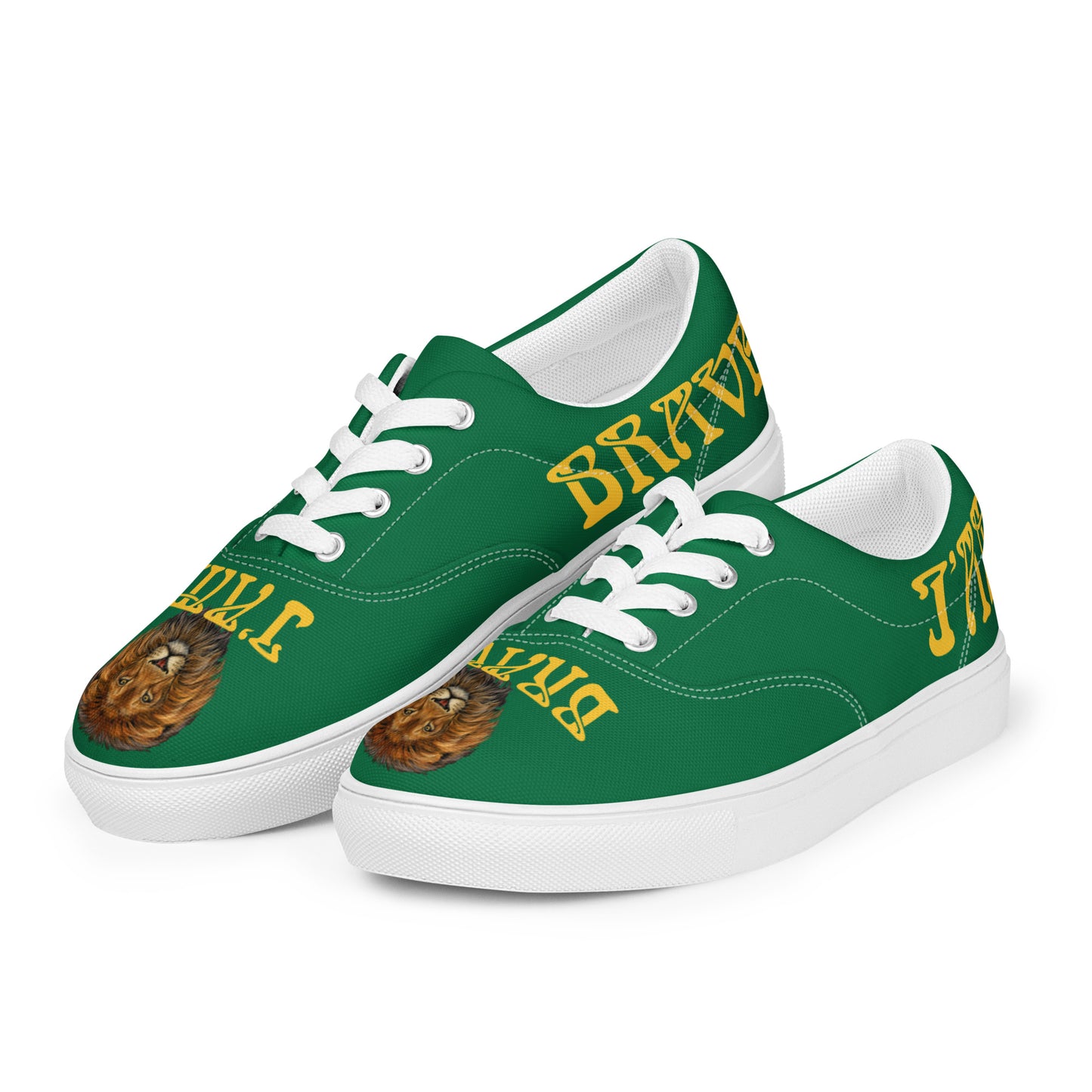 “I’AM BRAVE!” Green Women’s Lace-Up Canvas Shoes W/Yellow Font