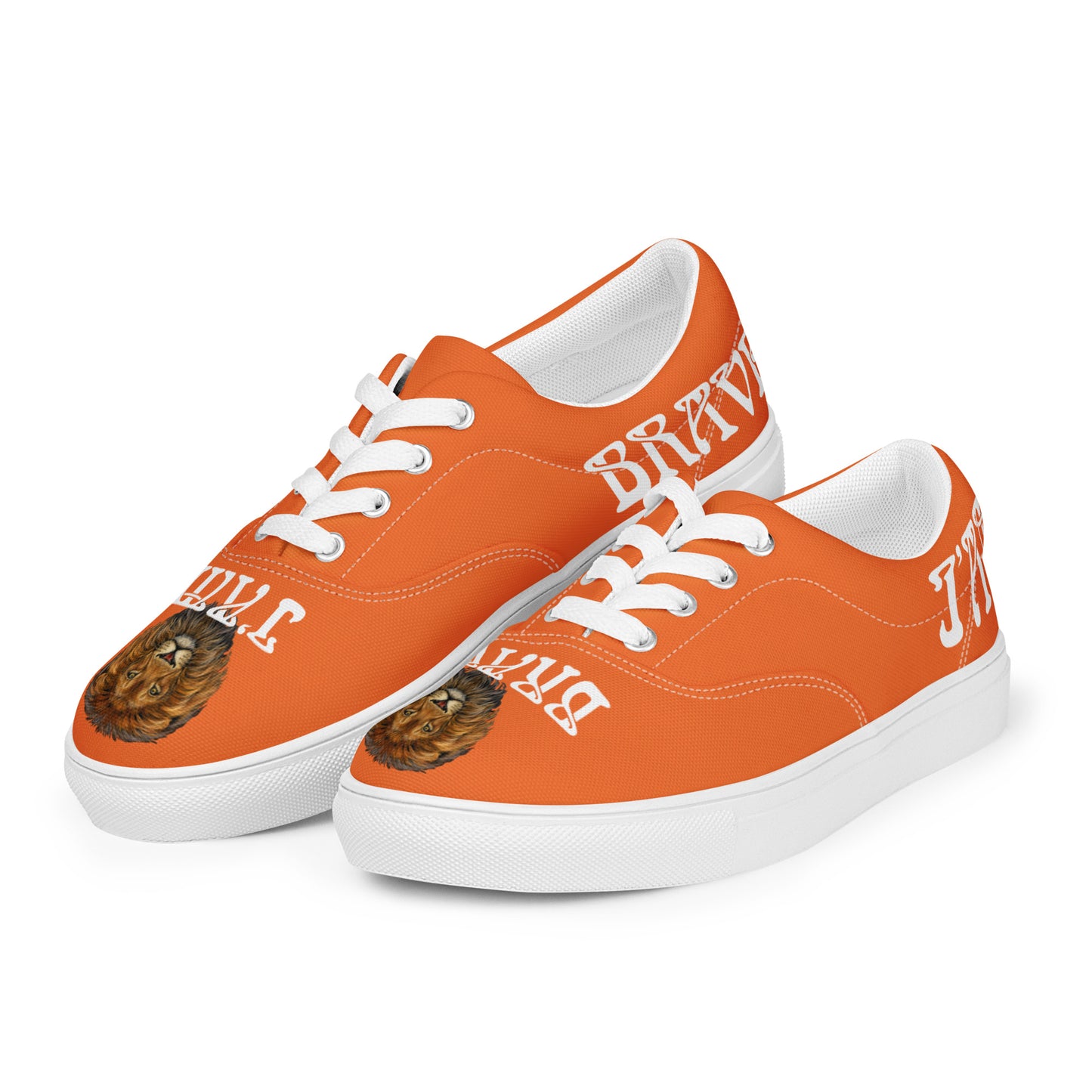 “I’AM BRAVE!”Orange Women’s Lace-Up Canvas Shoes W/White Font
