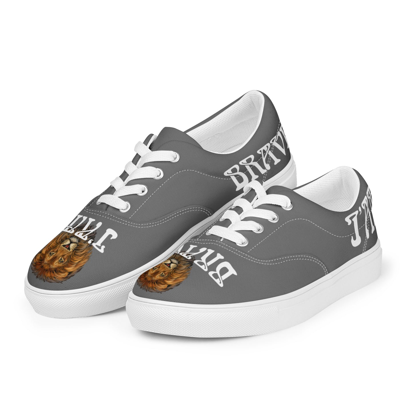 “I’AM BRAVE!” Grey Women’s Lace-Up Canvas Shoes W/White Font