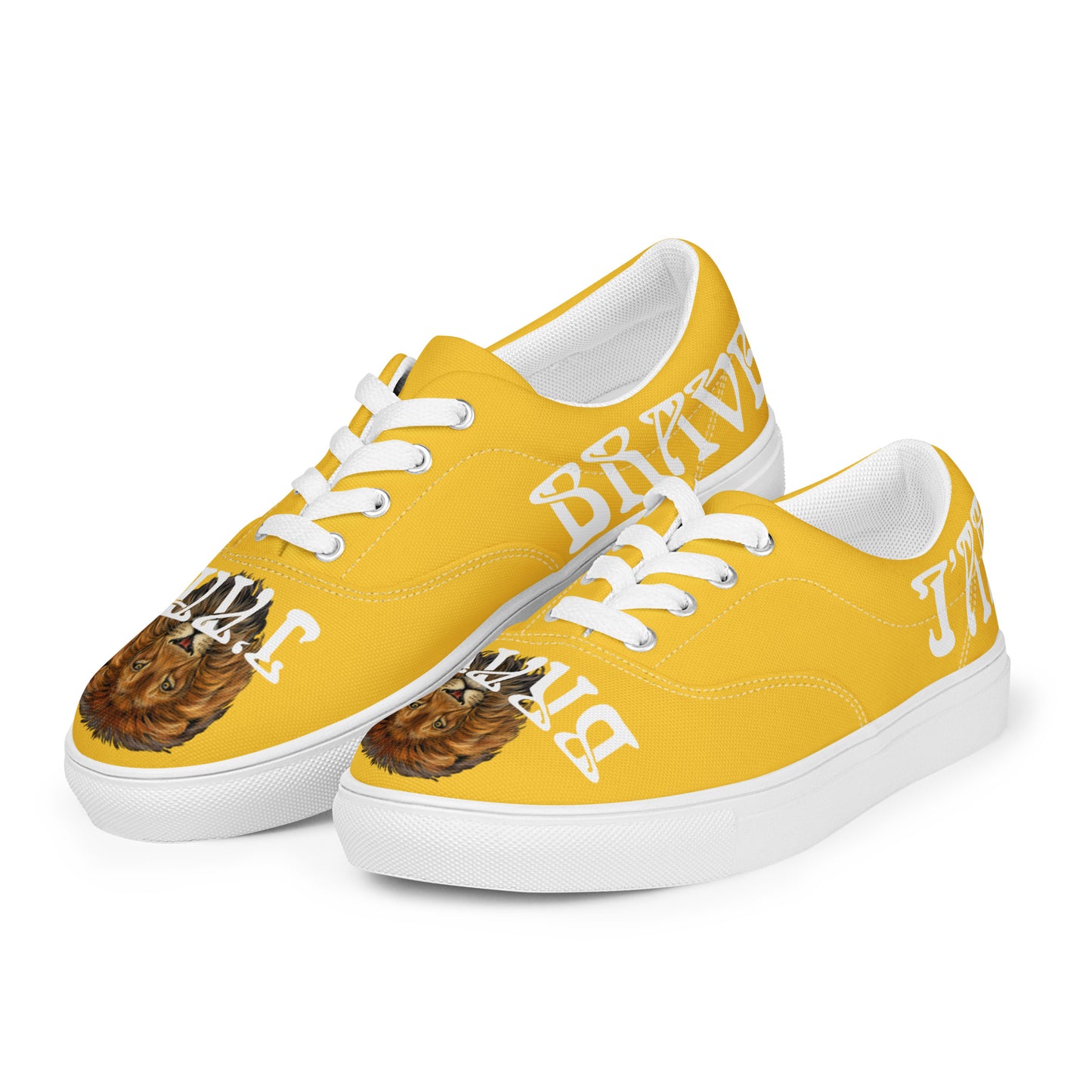 “I’AM BRAVE!” Yellow Women’s Lace-Up Canvas Shoes W/White Font