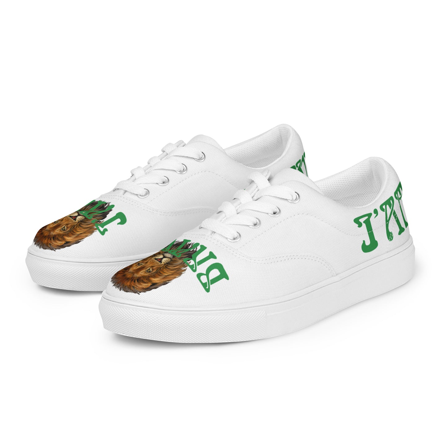 “I’AM BRAVE!” White Women’s Lace-Up Canvas Shoes W/Green Font