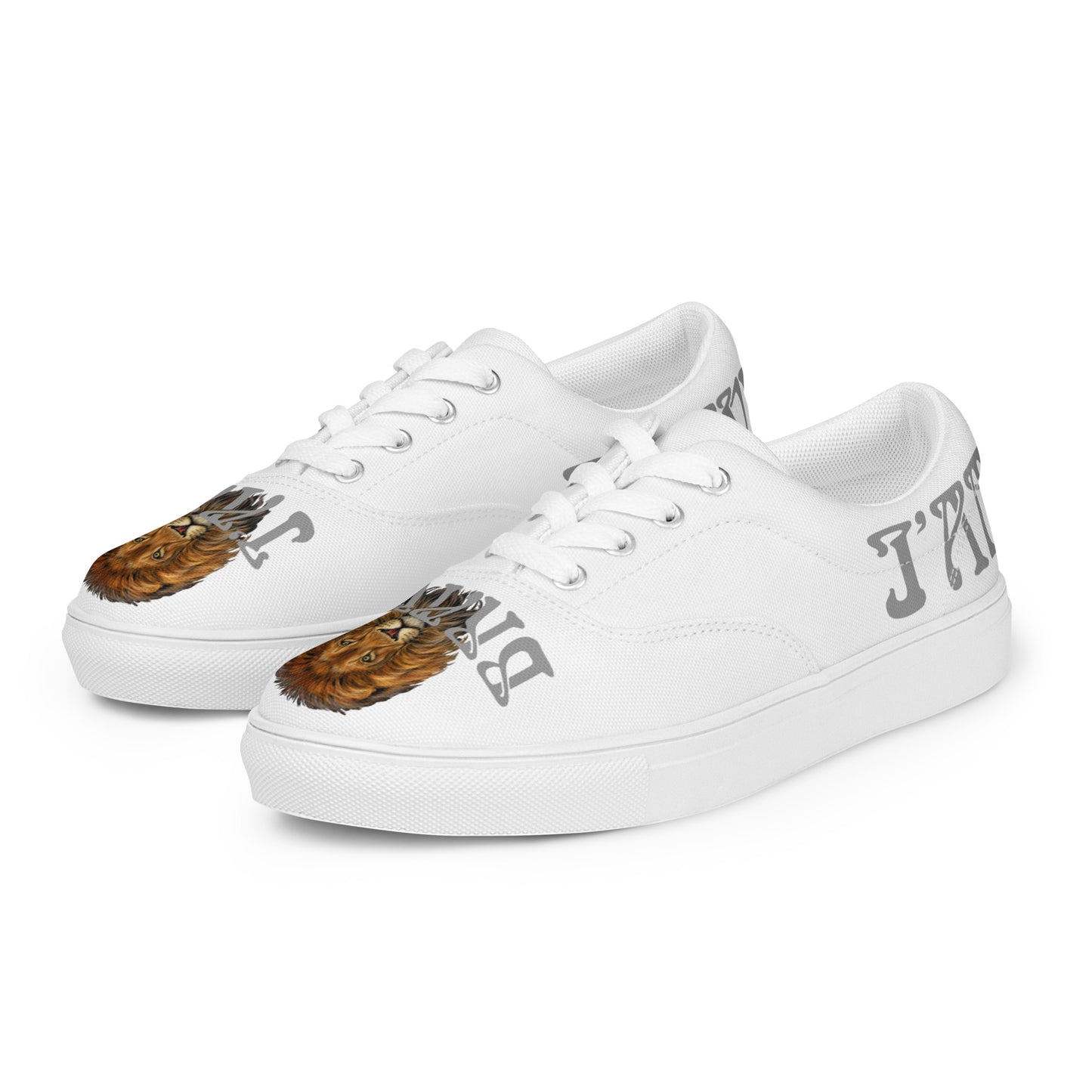 “I’AM BRAVE!”White Women’s Lace-Up Canvas Shoes W/Grey Font