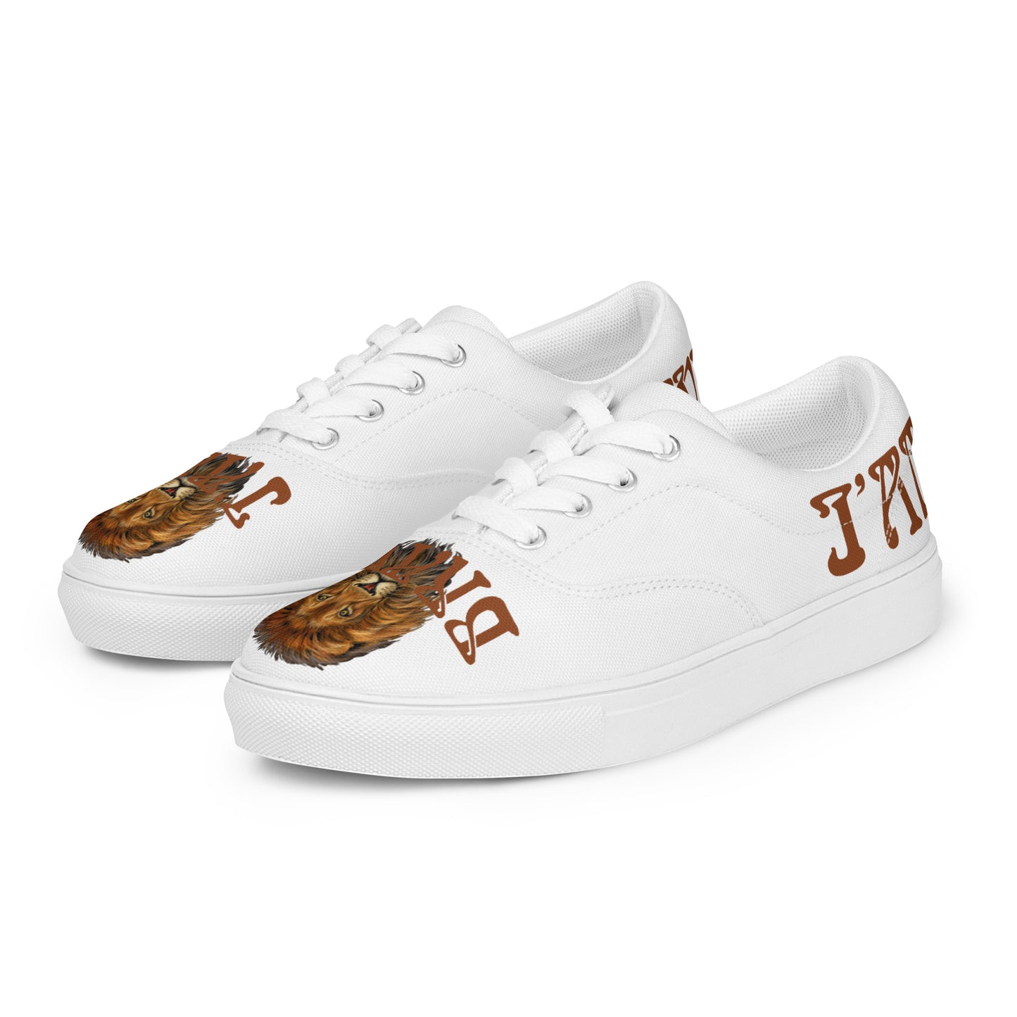“I’AM BRAVE!” White Women’s Lace-Up Canvas Shoes W/Brown Font