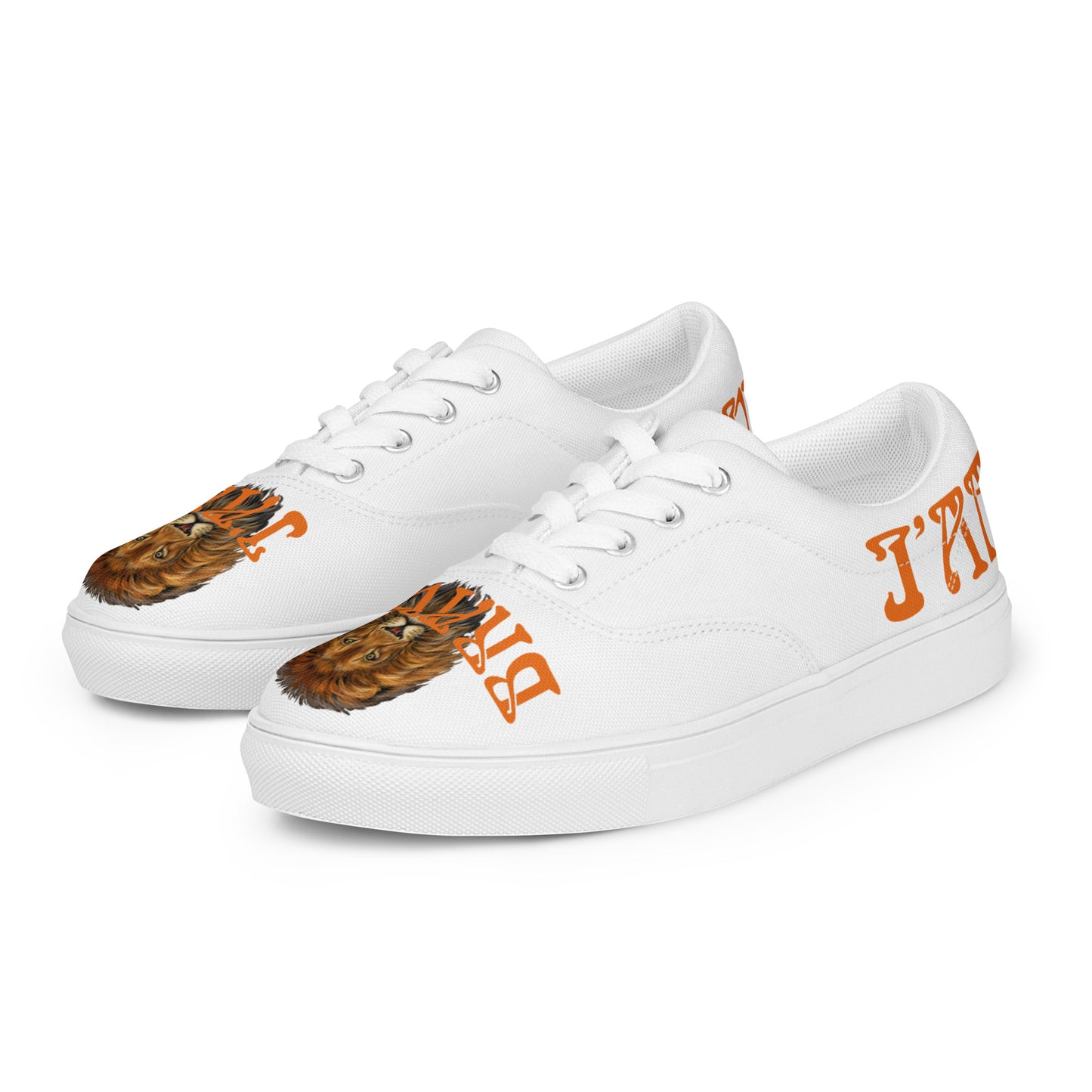 “I’AM BRAVE!” White Women’s Lace-Up Canvas Shoes W/Orange Font