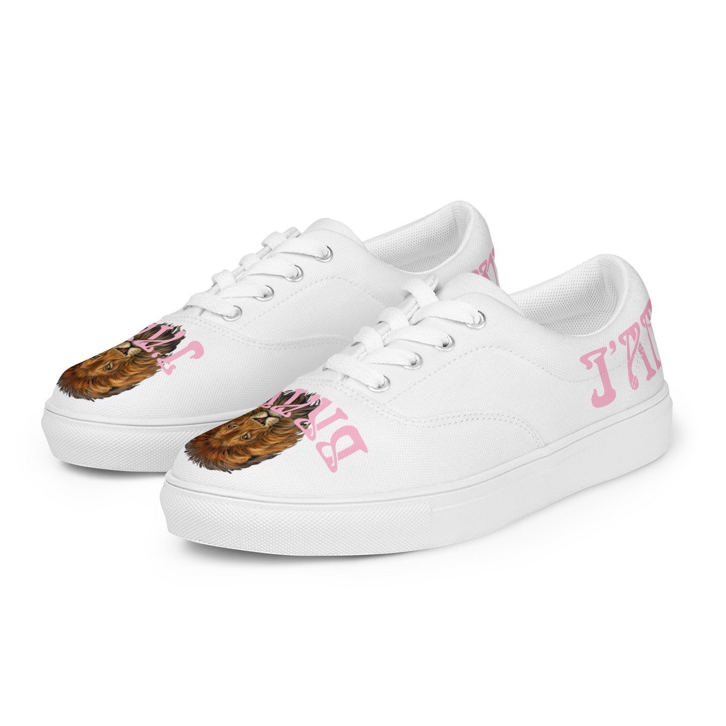 “I’AM BRAVE!” White Women’s Lace-Up Canvas Shoes W/Cotton Candy Font