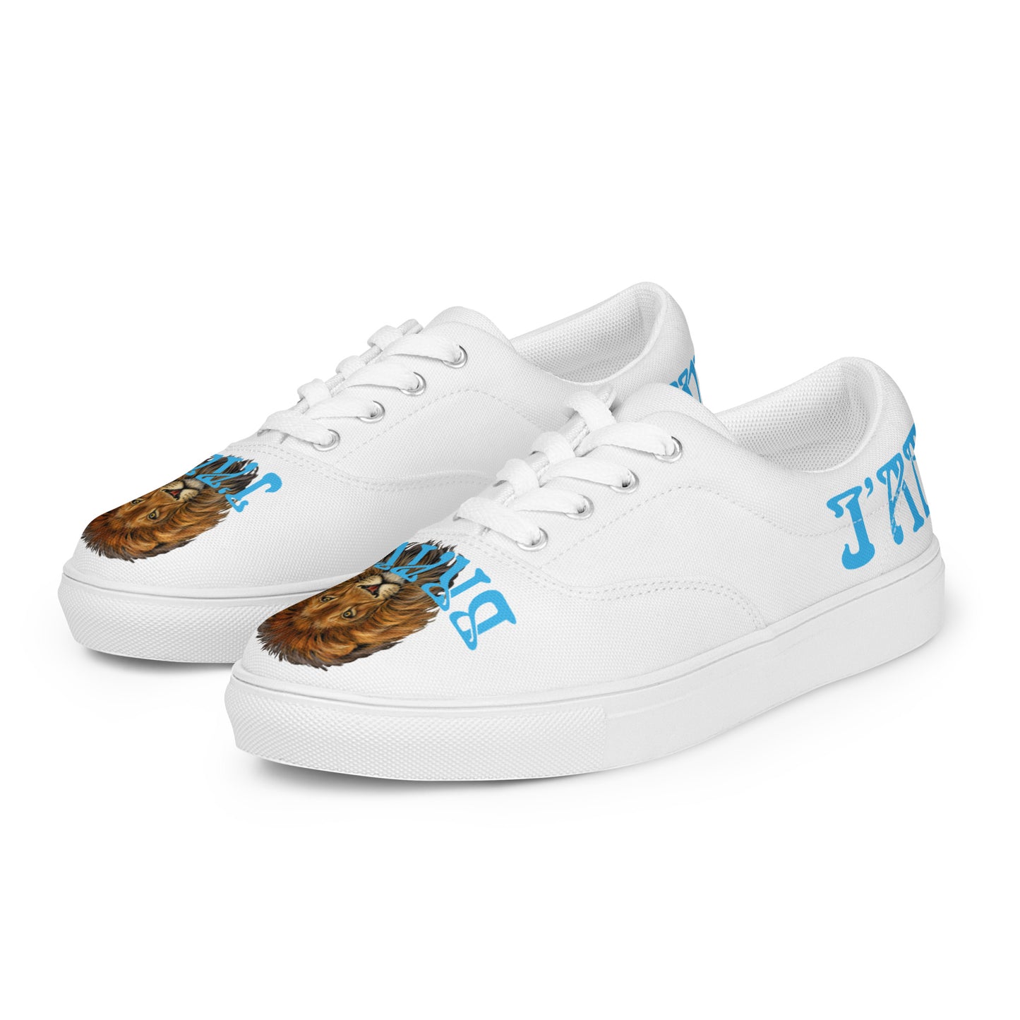 “I’AM BRAVE!”White Women’s Lace-Up Canvas Shoes W/SkyBlue Font