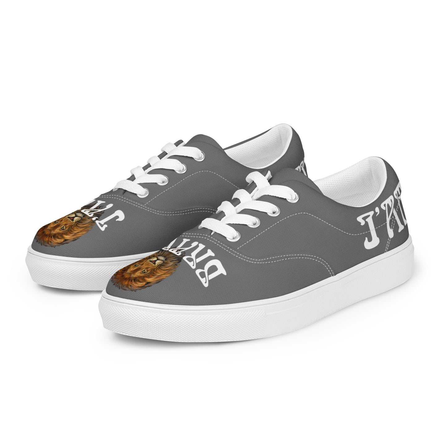“I’AM BRAVE!” Grey Women’s Lace-Up Canvas Shoes W/White Font