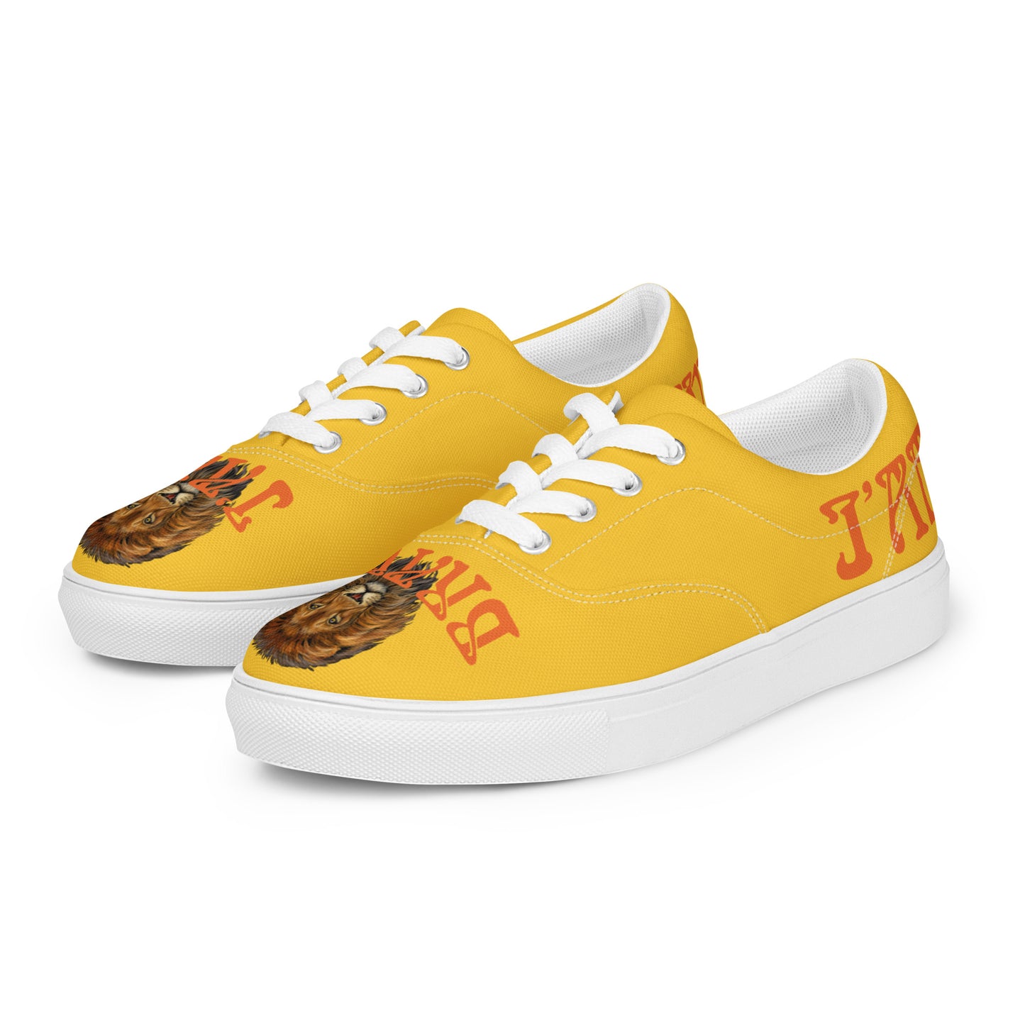 “I’AM BRAVE!”Yellow Women’s Lace-Up Canvas Shoes W/Orange Font