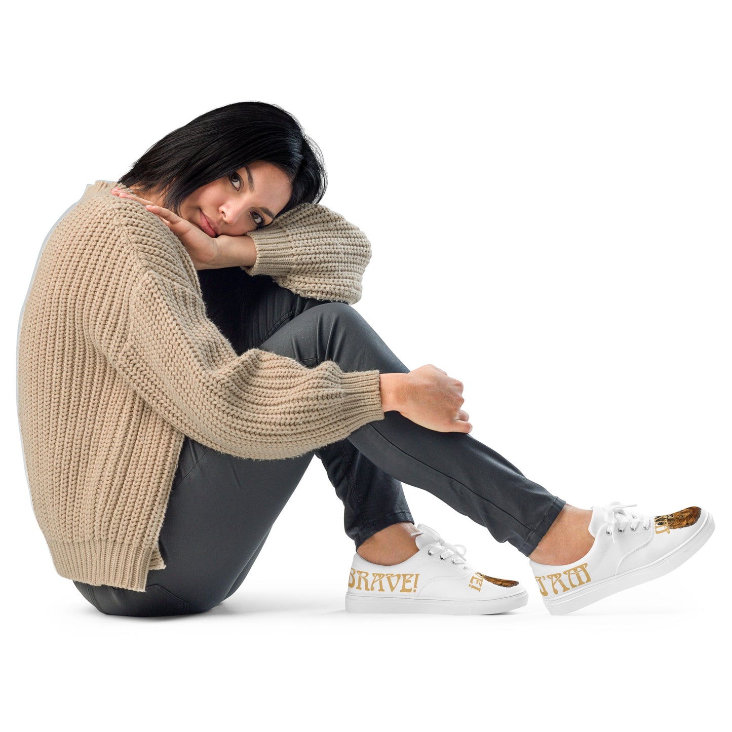 “I’AM BRAVE!”White Women’s Lace-Up Canvas Shoes W/Fawn Font