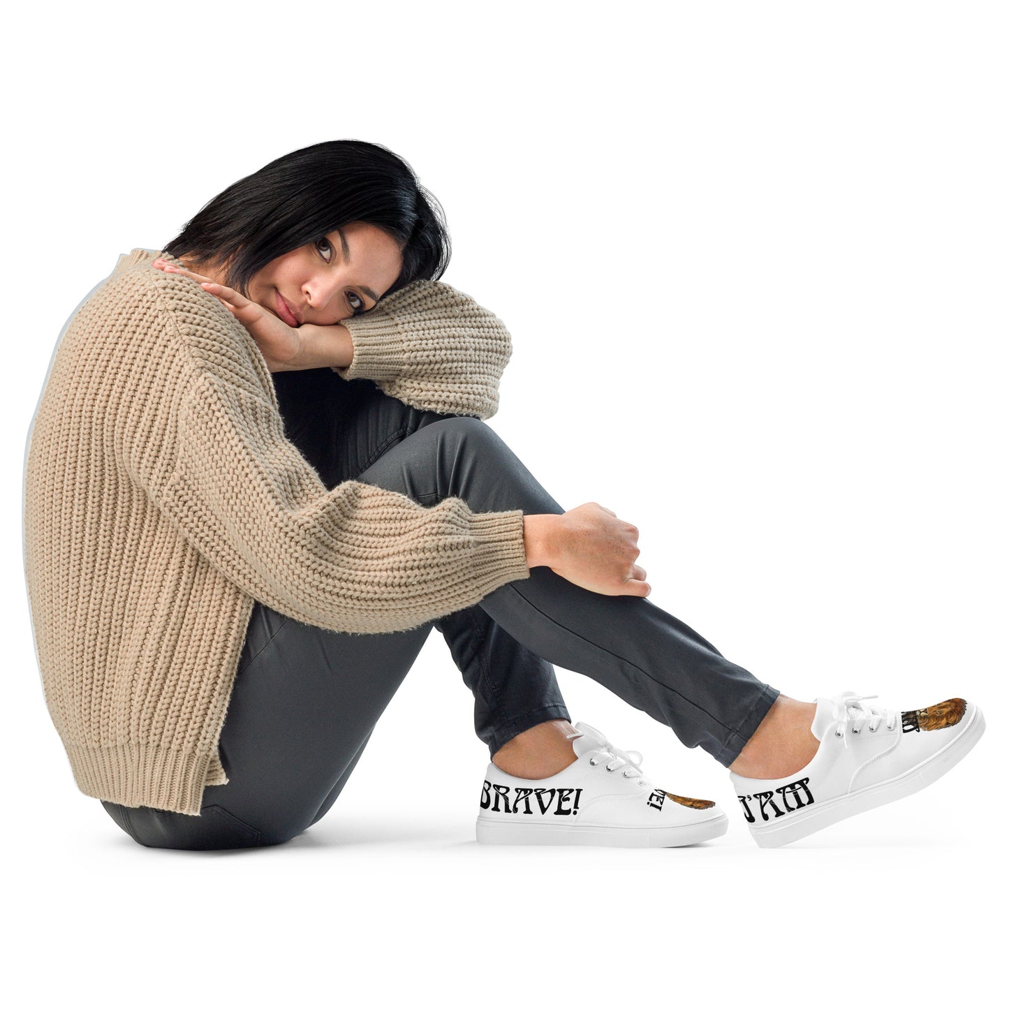 “I’AM BRAVE!” White Women’s Lace-Up Canvas Shoes W/Black Font