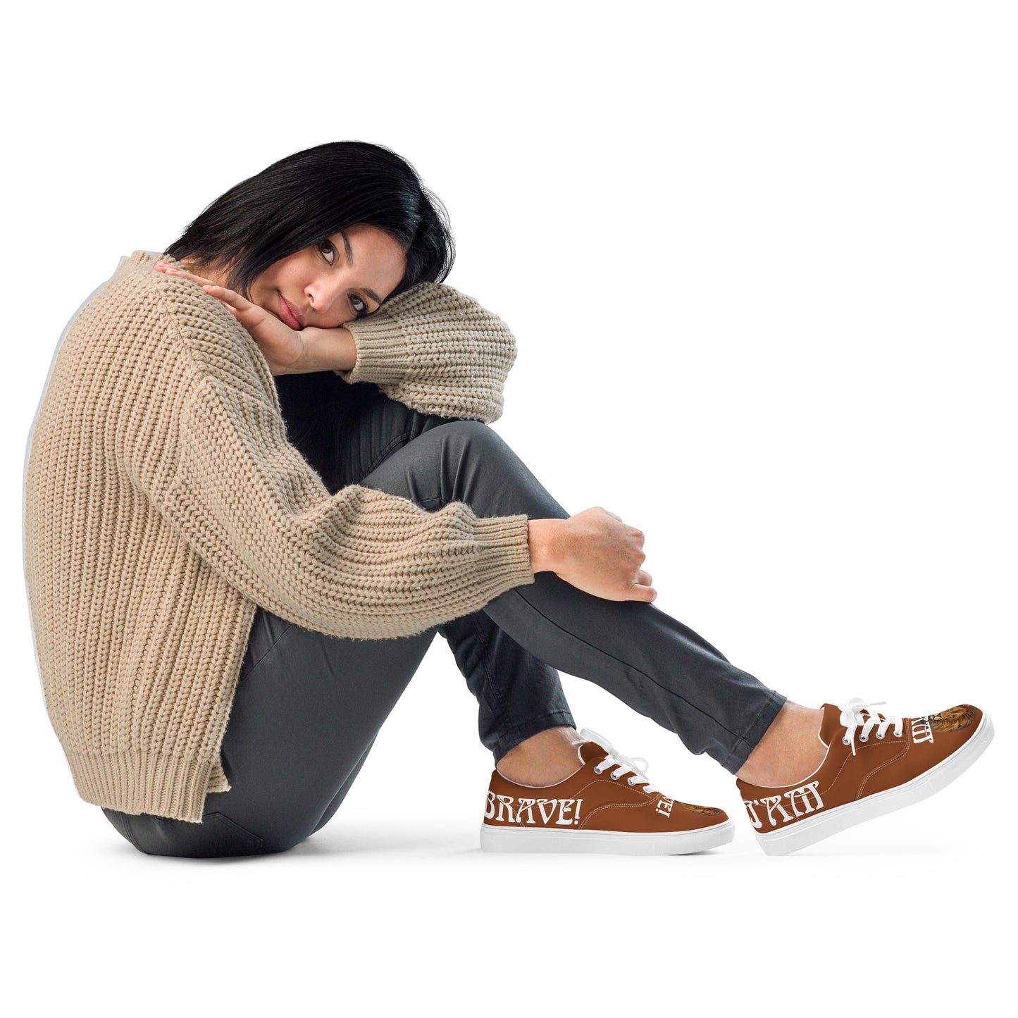 “I’AM BRAVE!”Brown Women’s Lace-Up Canvas Shoes W/White Font