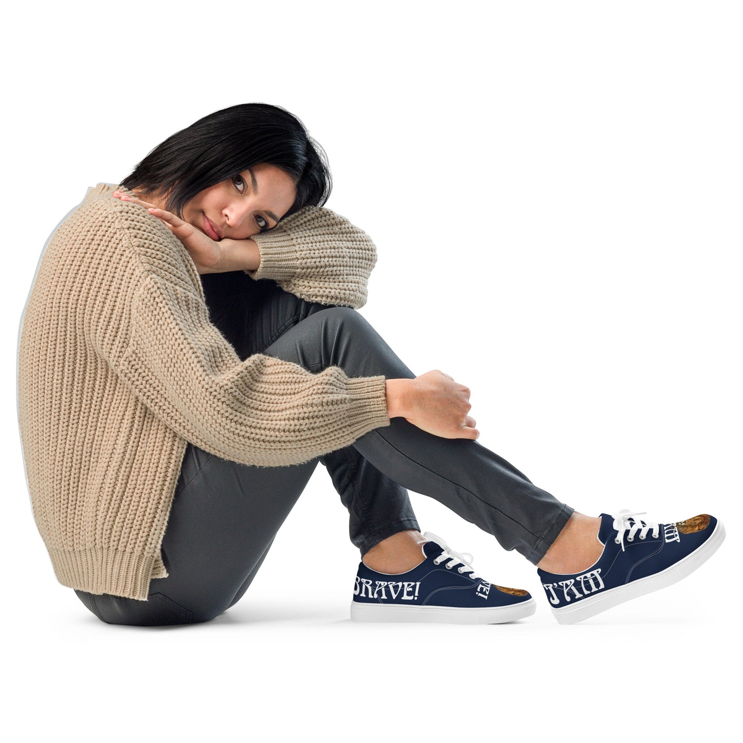 “I’AM BRAVE!” Blue Women’s Lace-Up Canvas Shoes W/White Font
