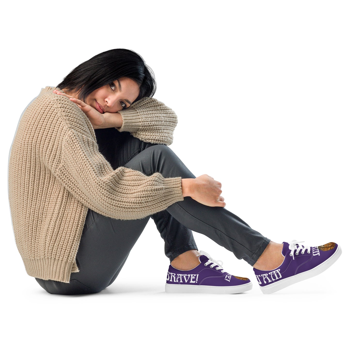 “I’AM BRAVE!”Purple Women’s Lace-Up Canvas Shoes W/White Font