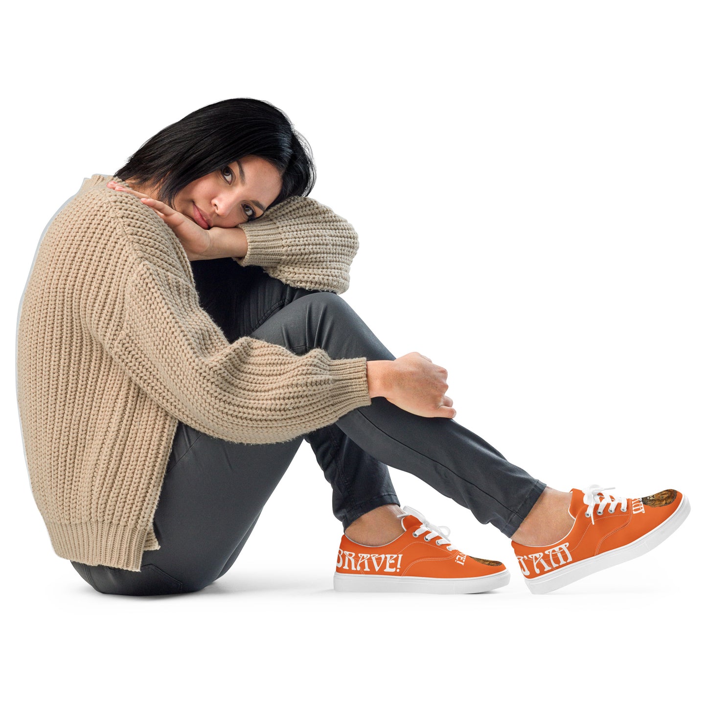 “I’AM BRAVE!”Orange Women’s Lace-Up Canvas Shoes W/White Font