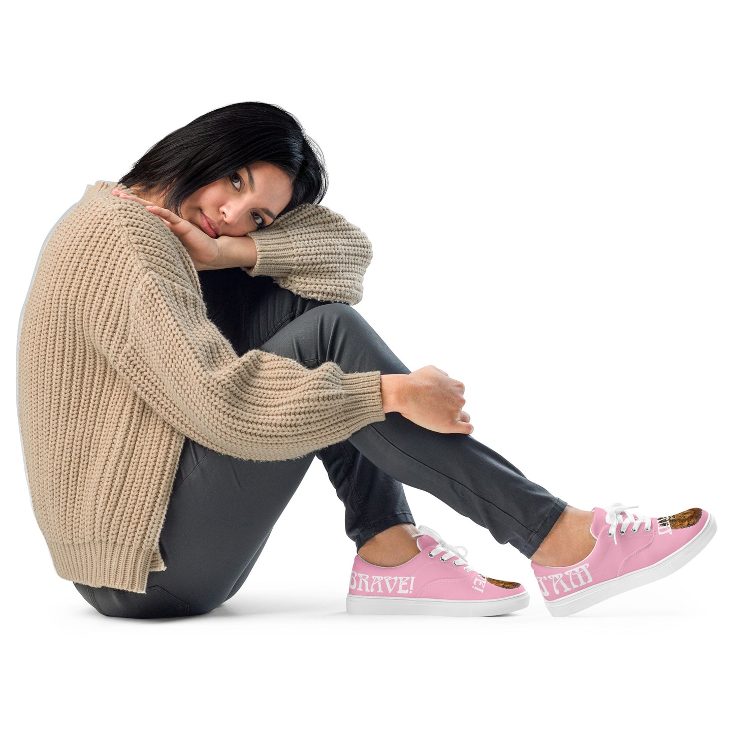 “I’AM BRAVE!” Cotton Candy Women’s Lace-Up Canvas Shoes W/White Font