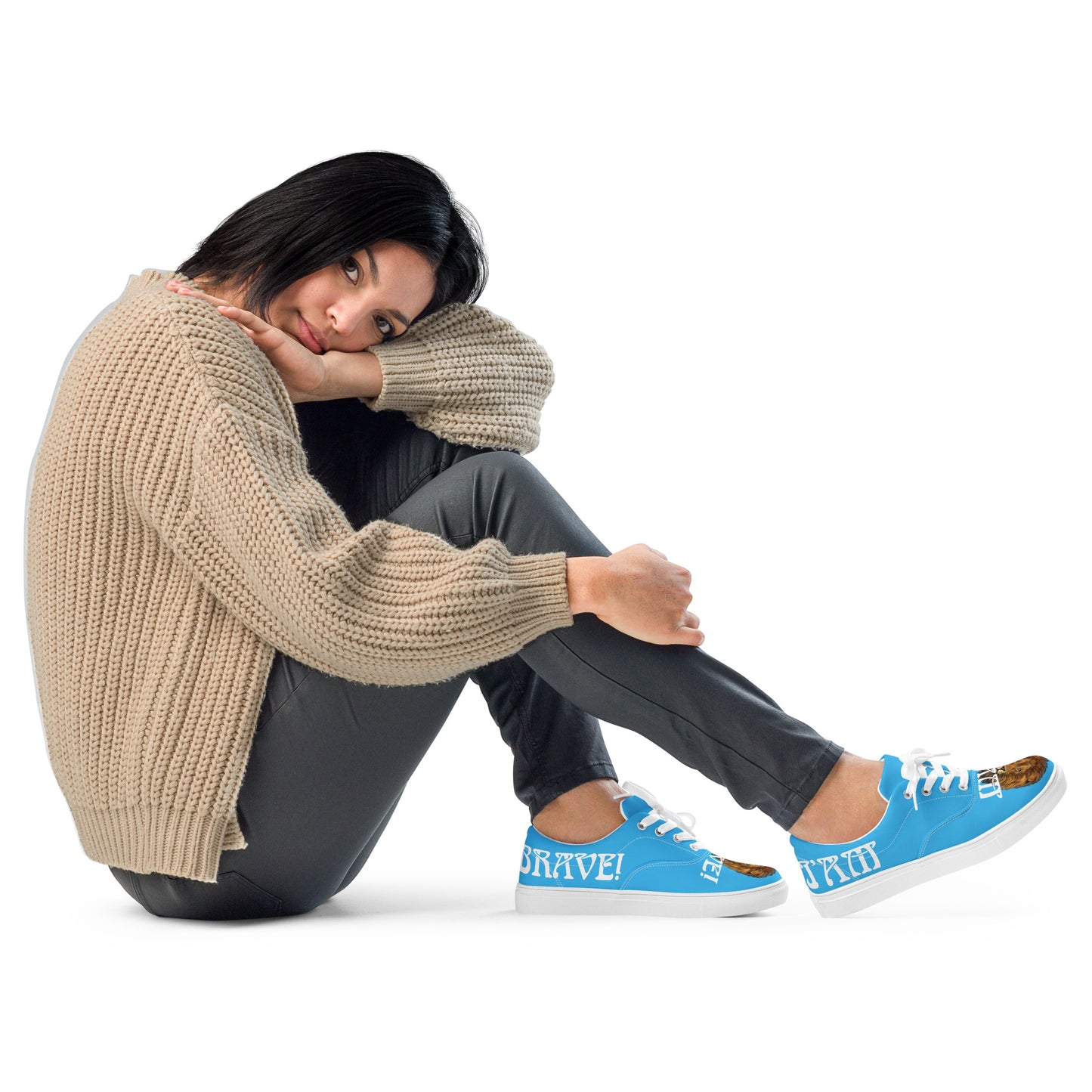 “I’AM BRAVE!” SkyBlue Women’s Lace-Up Canvas Shoes W/White Font