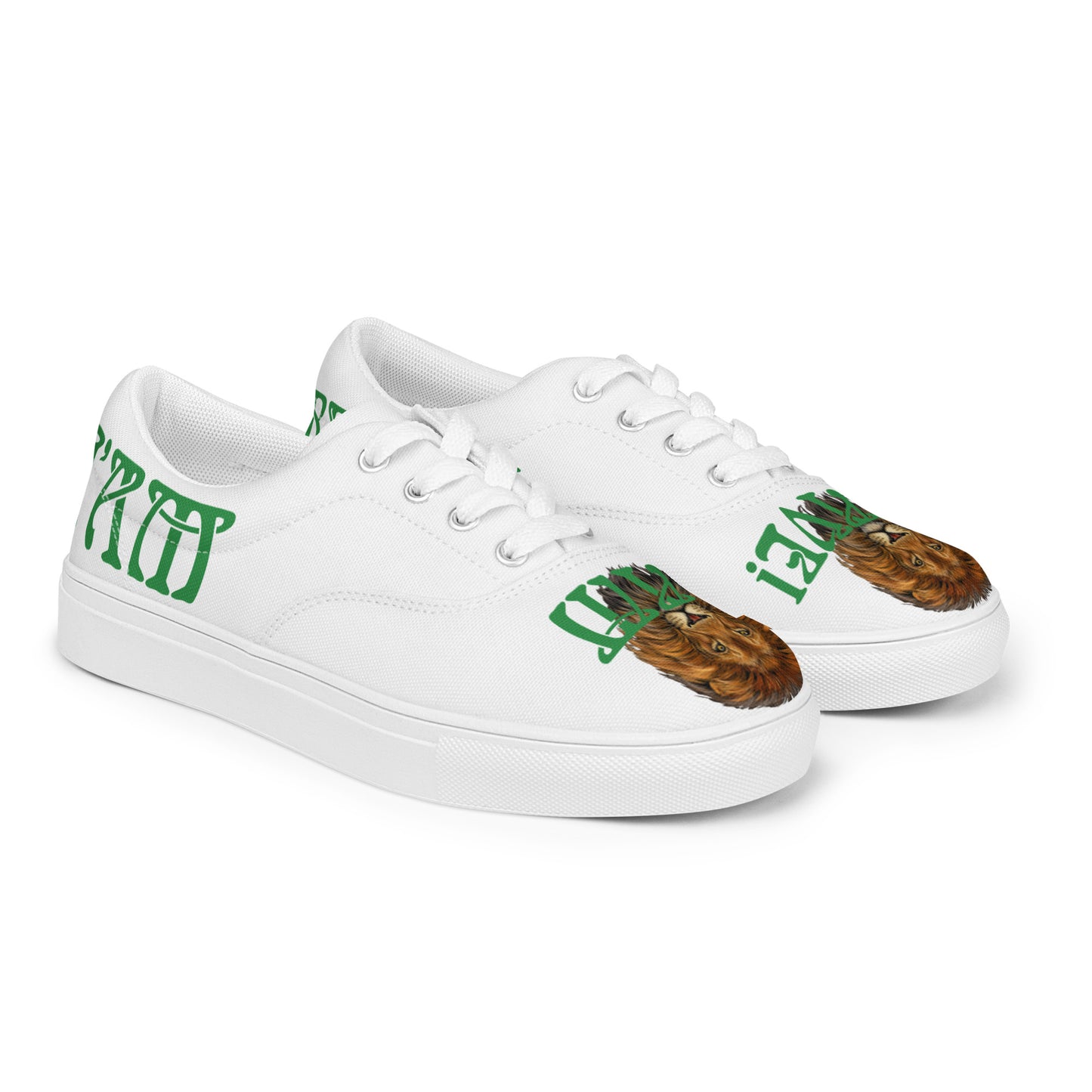 “I’AM BRAVE!” White Women’s Lace-Up Canvas Shoes W/Green Font