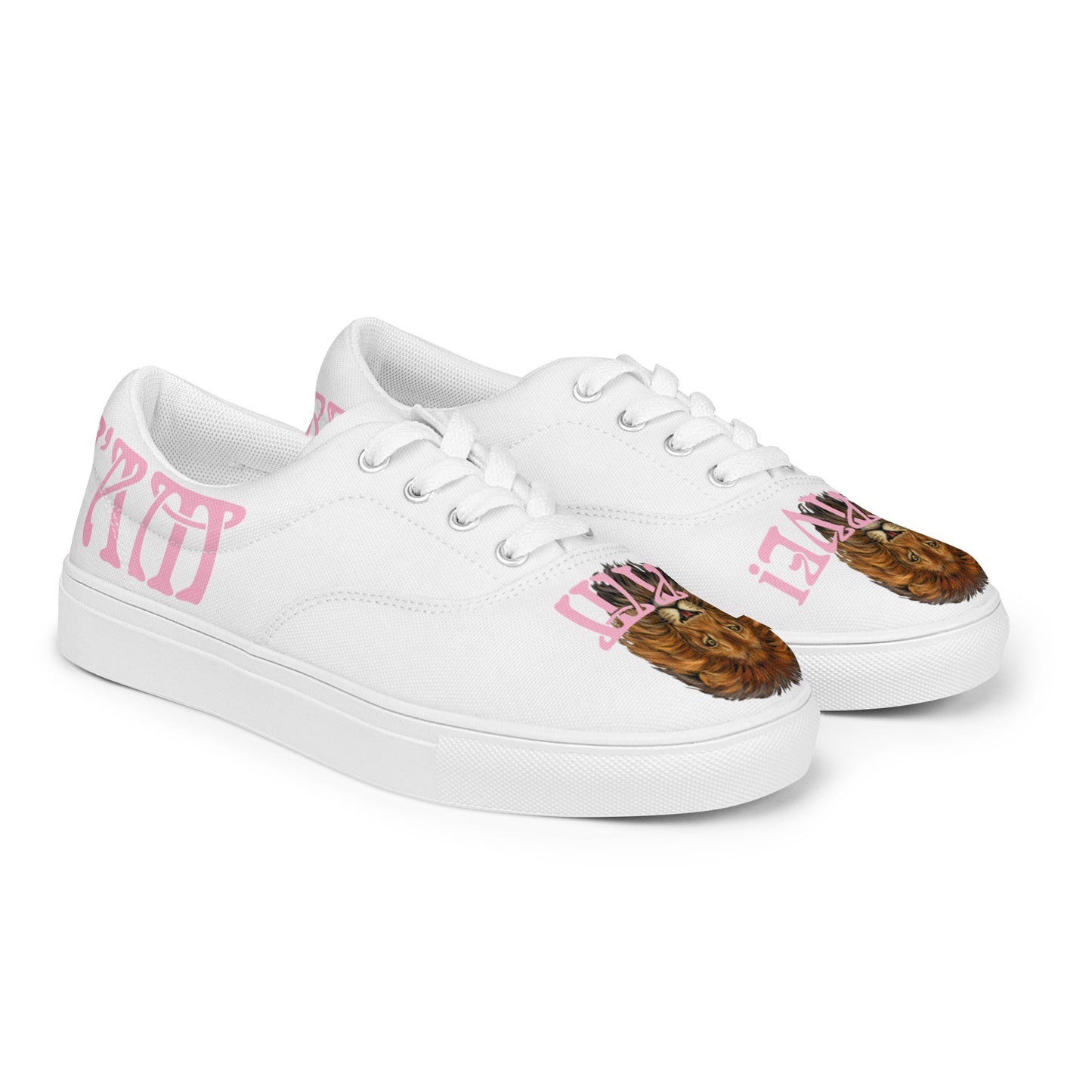“I’AM BRAVE!” White Women’s Lace-Up Canvas Shoes W/Cotton Candy Font
