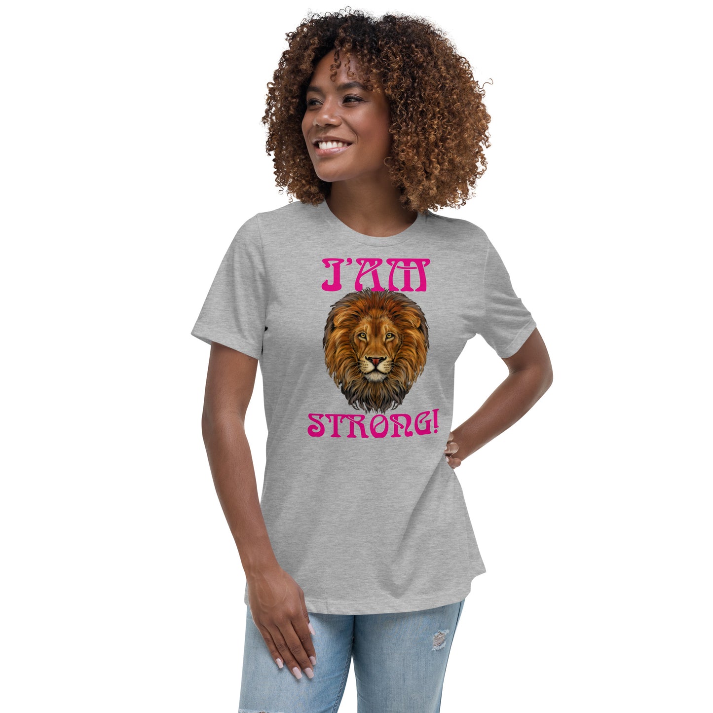 “I’AM STRONG!”Women's Relaxed T-Shirt W/ Violet Red Font