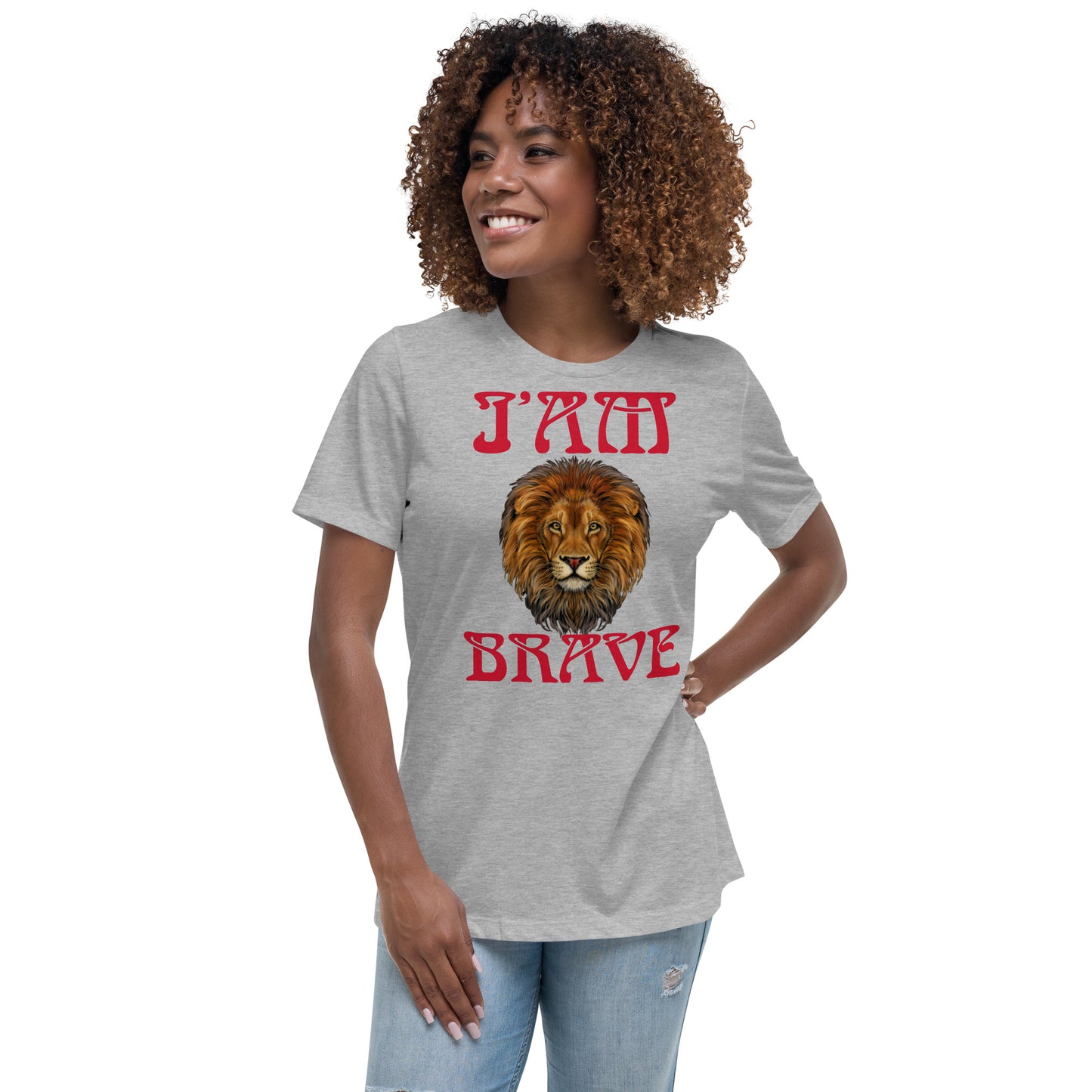 "I'AM BRAVE!”Women's Relaxed T-Shirt W/Red Font