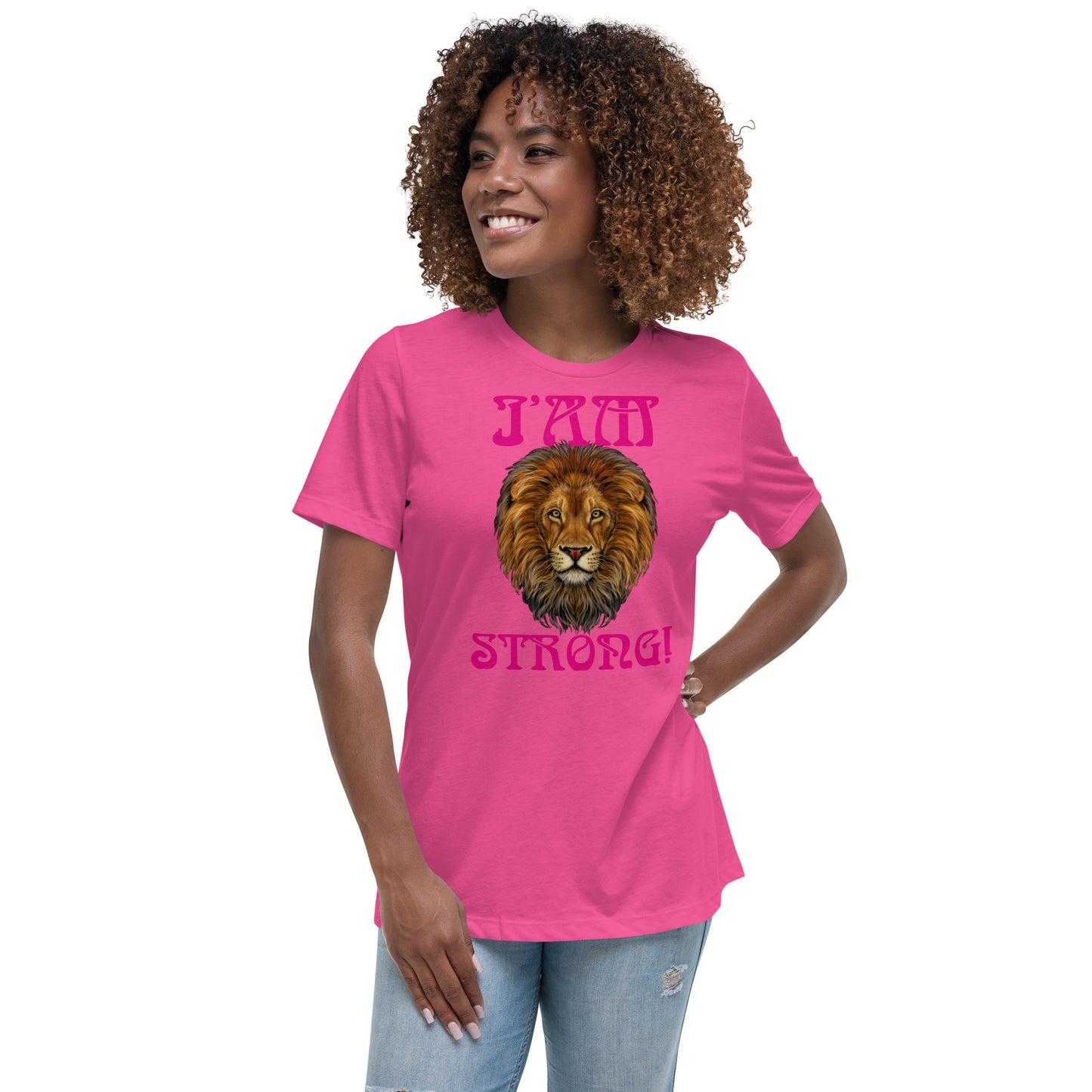 “I’AM STRONG!”Women's Relaxed T-Shirt W/ Violet Red Font